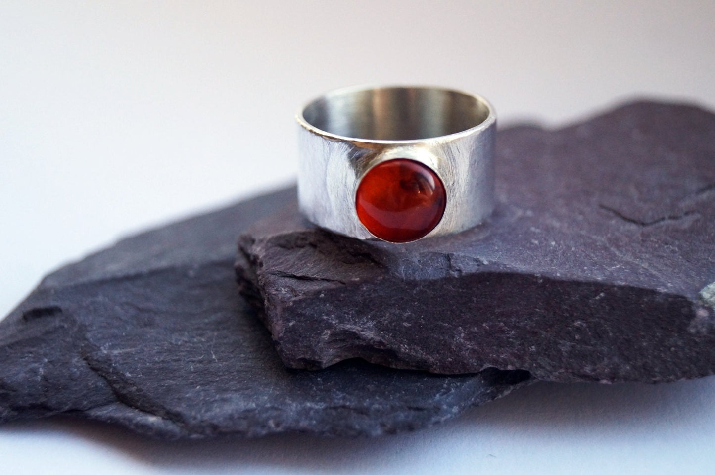 Amber Wide Sterling Silver Ring