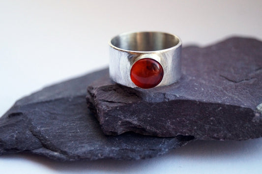 Amber Wide Sterling Silver Ring