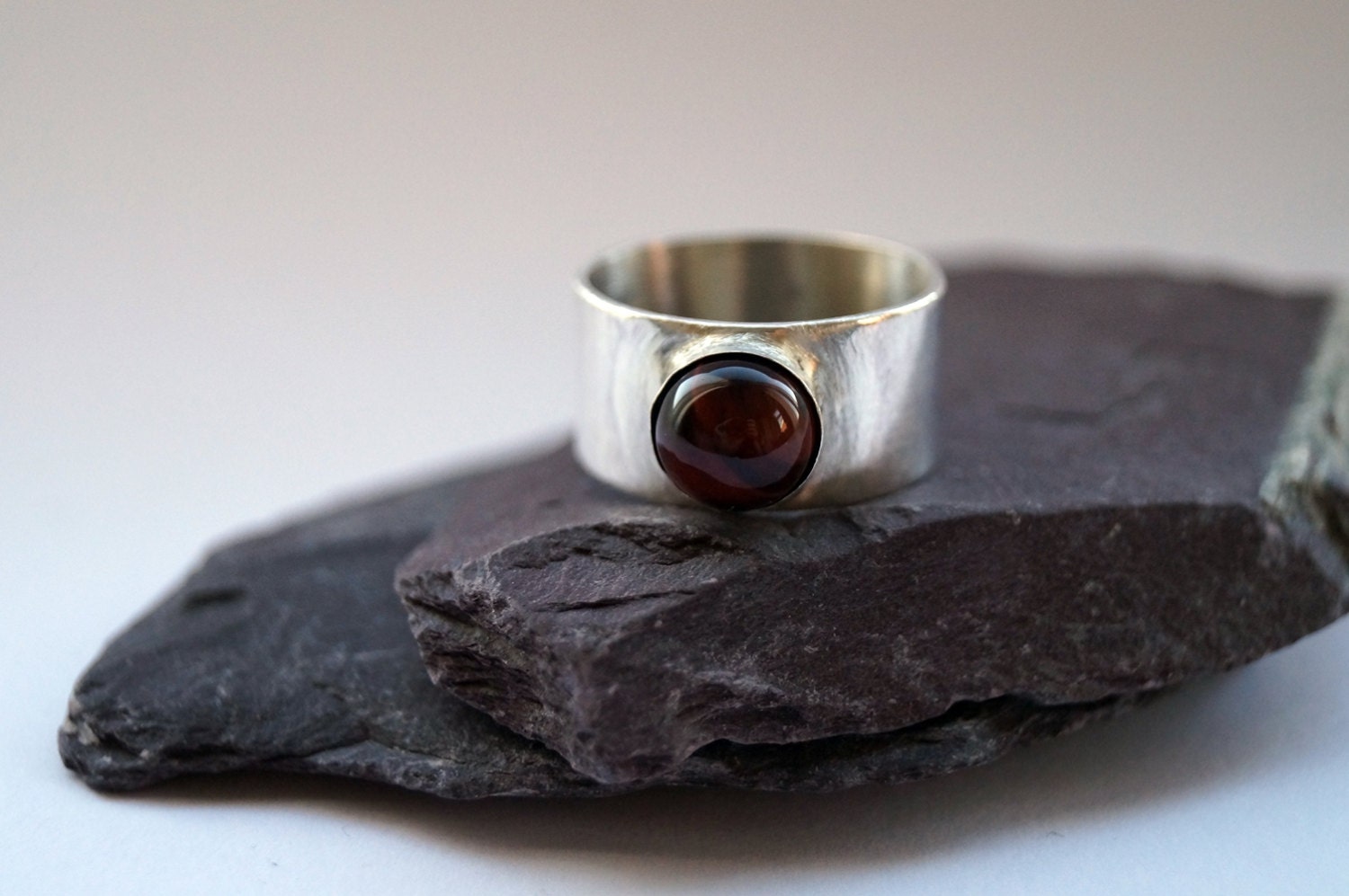 Red Tiger's Eye Wide Sterling Silver Ring