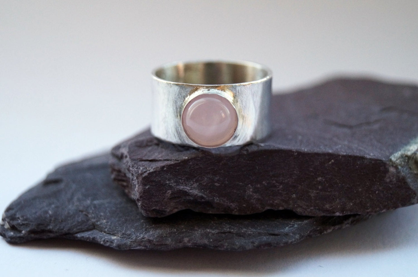 Rose Quartz Wide Sterling Silver Ring