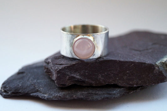 Rose Quartz Wide Sterling Silver Ring