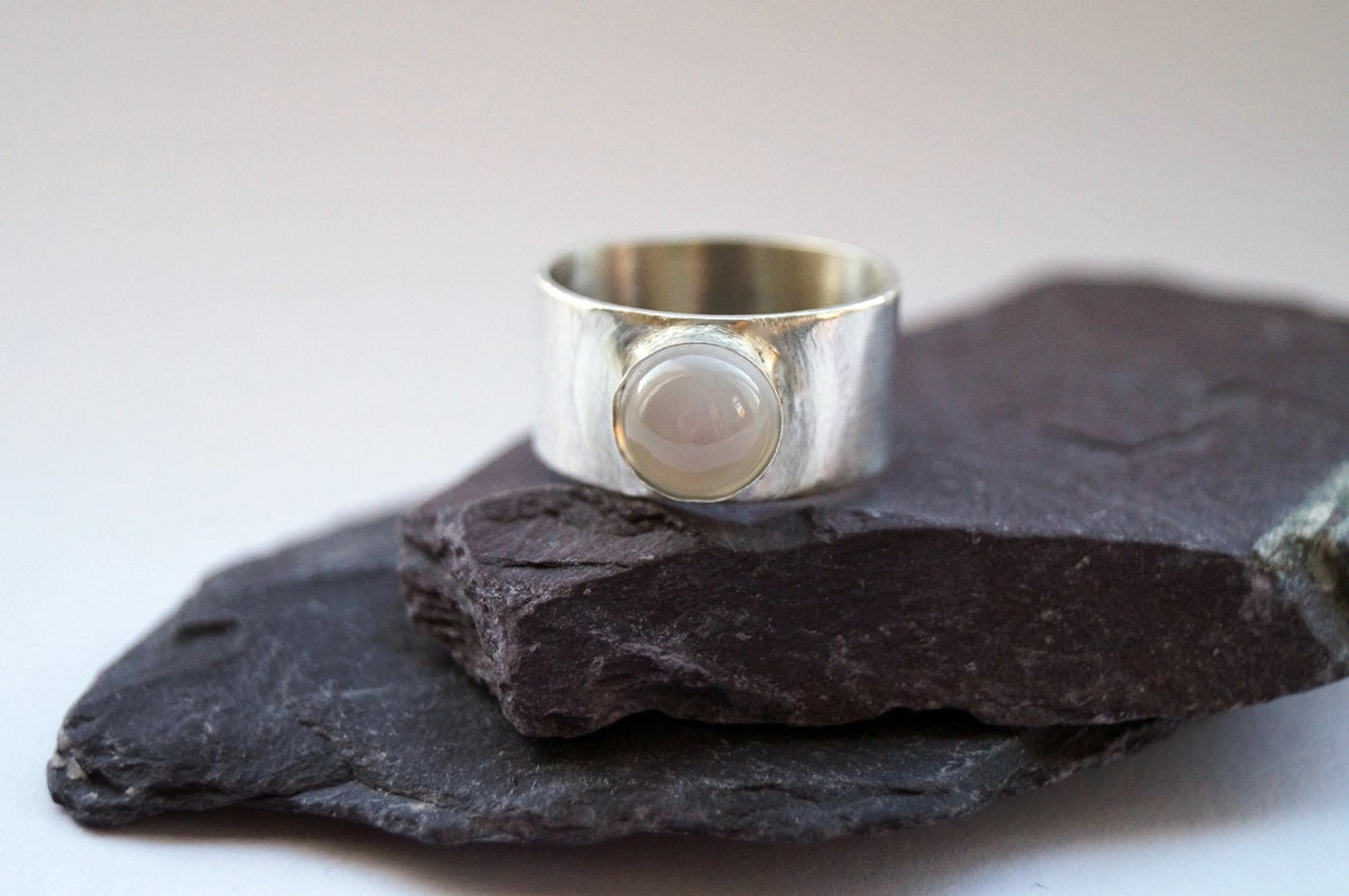 Moonstone Wide Sterling Silver Ring