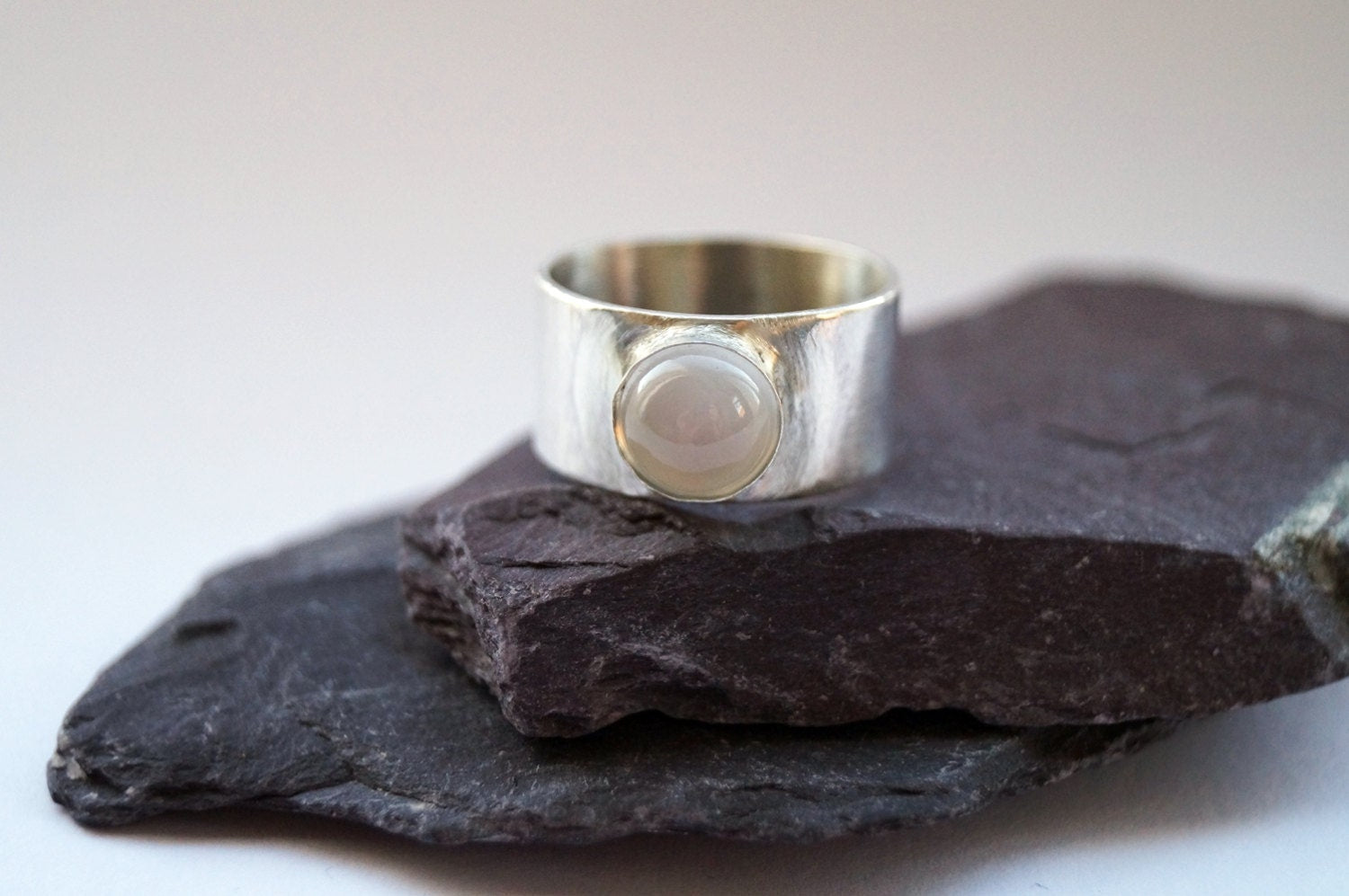 Moonstone Wide Sterling Silver Ring