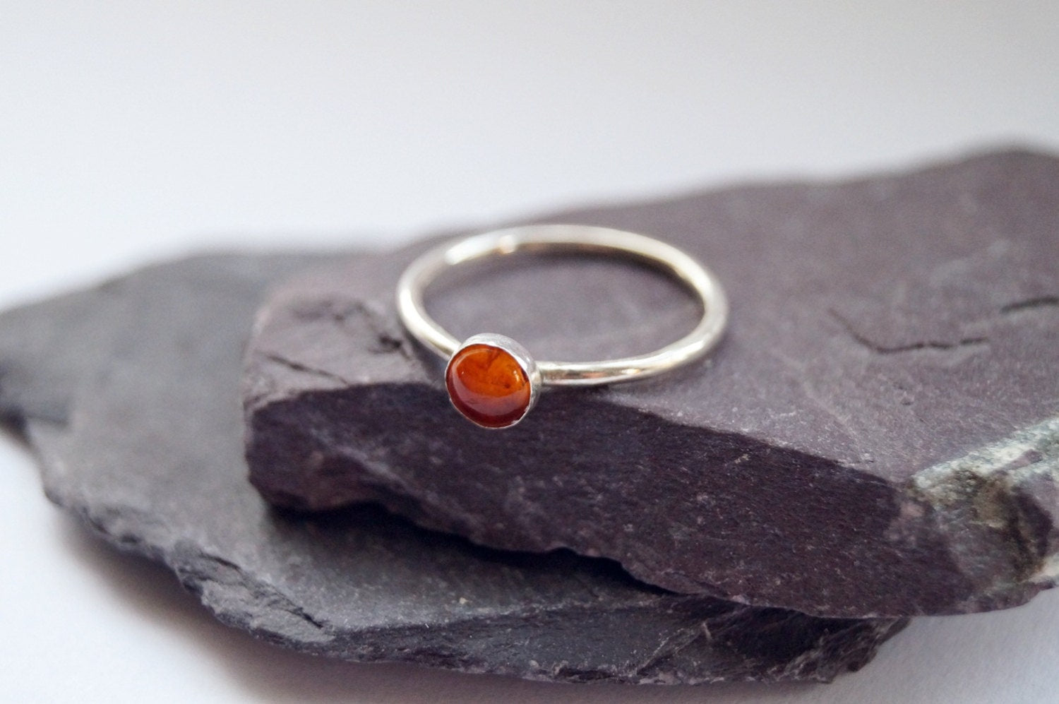 Amber Gemstone Recycled Sterling Silver Ring ~ statement ring, stacking ring, gemstone, unique, beaded, birthstone, solitaire