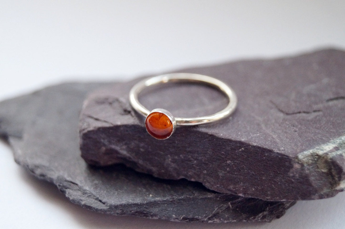 Amber Gemstone Recycled Sterling Silver Ring