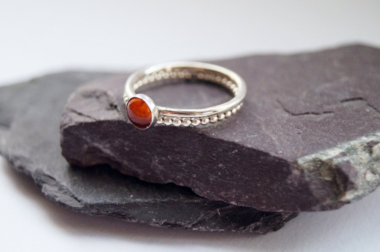 Gemstone & Beaded Recycled Sterling Silver Ring Duo ~ statement ring, stacking ring, gemstone