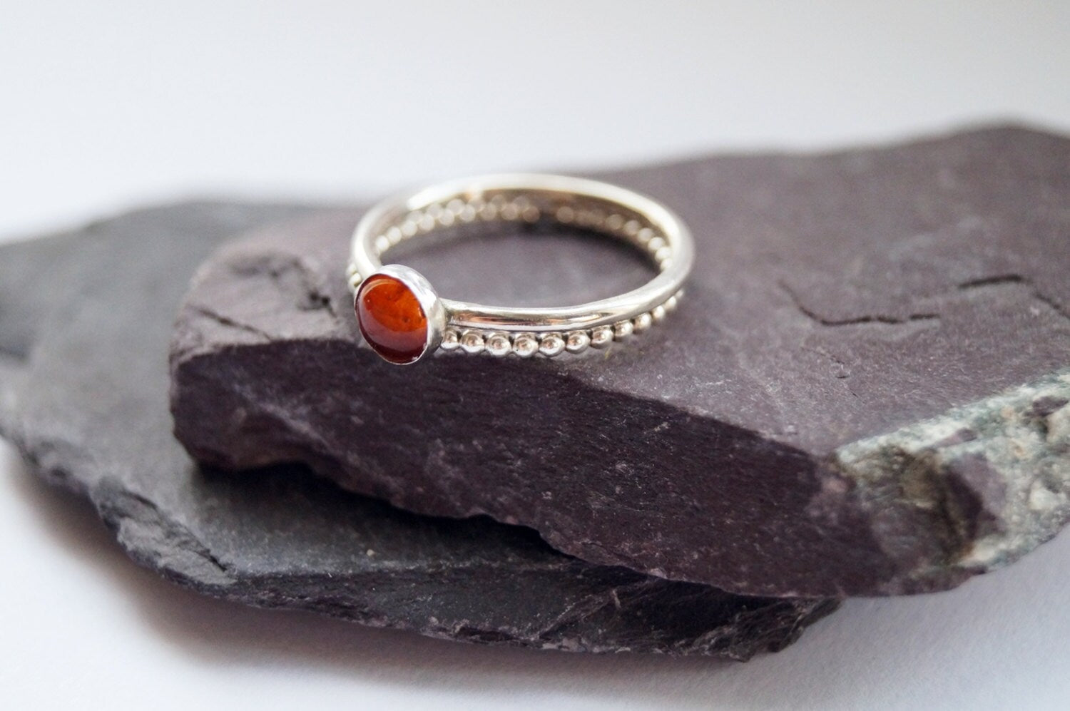 Gemstone & Beaded Recycled Sterling Silver Ring Duo ~ statement ring, stacking ring, gemstone