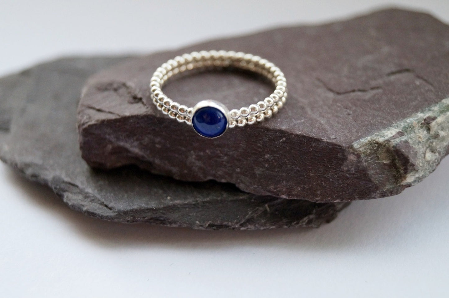 Beaded Gemstone Recycled Sterling Silver Ring Stacking Set