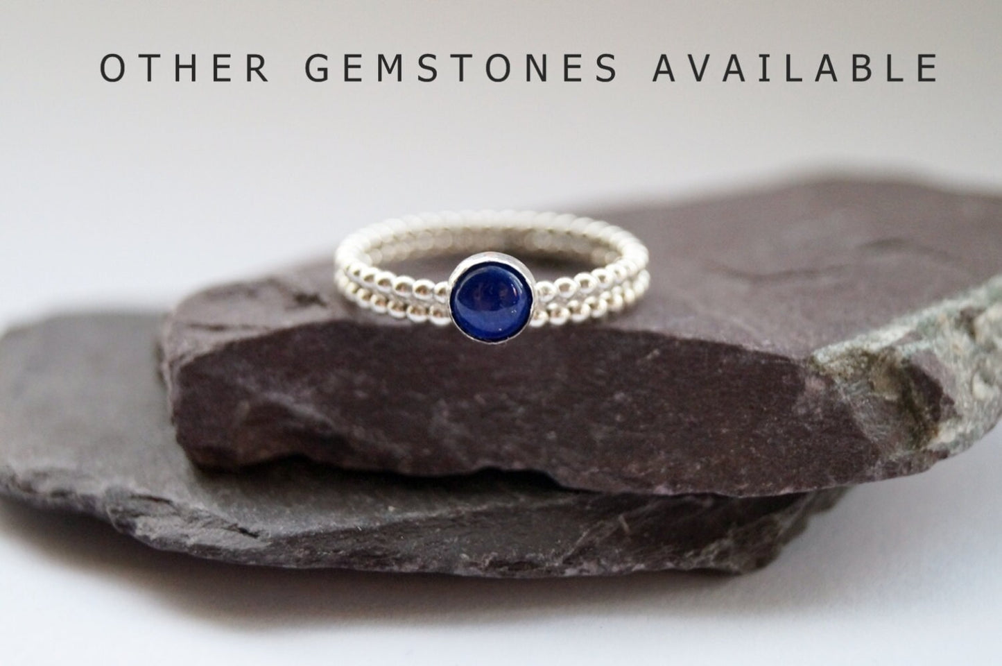 Beaded Gemstone Recycled Sterling Silver Ring Stacking Set