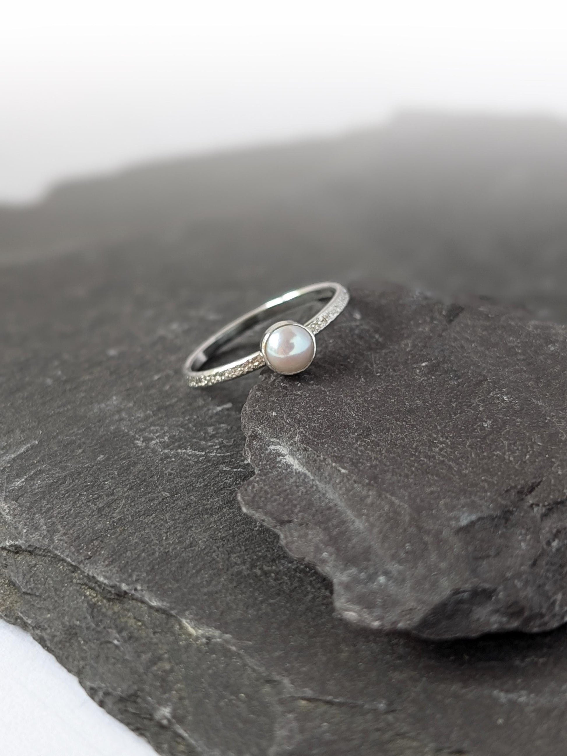 Stardust Pearl Recycled Sterling Silver Ring ~ statement, stacking, stackable, gemstone ring