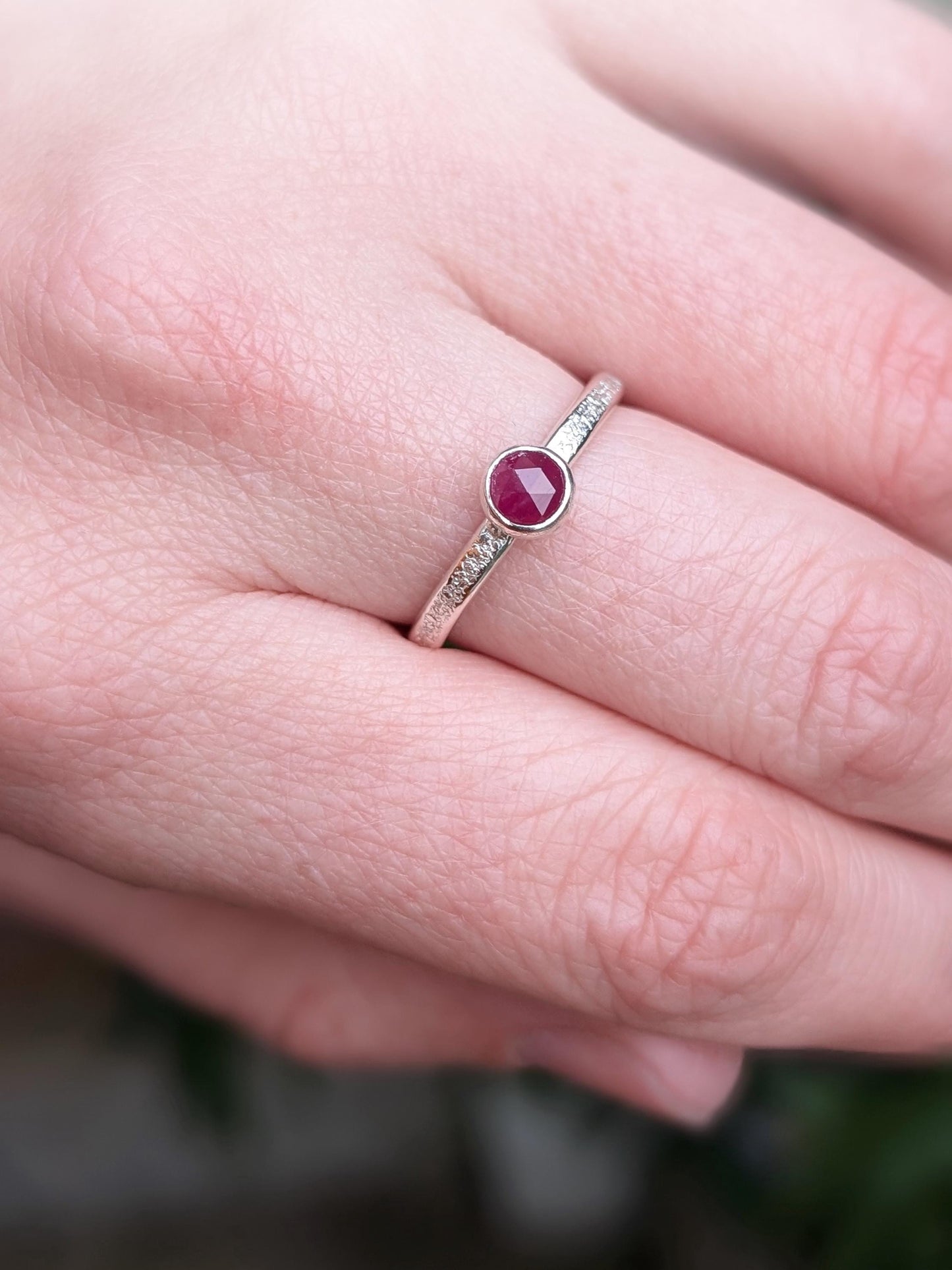 Stardust Gemstone Ruby Recycled Sterling Silver Ring