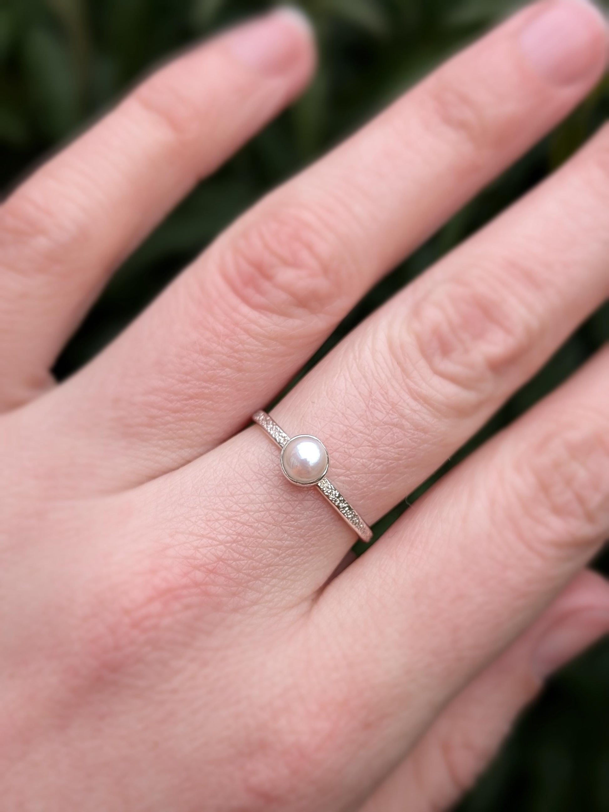 Stardust Pearl Recycled Sterling Silver Ring ~ statement, stacking, stackable, gemstone ring