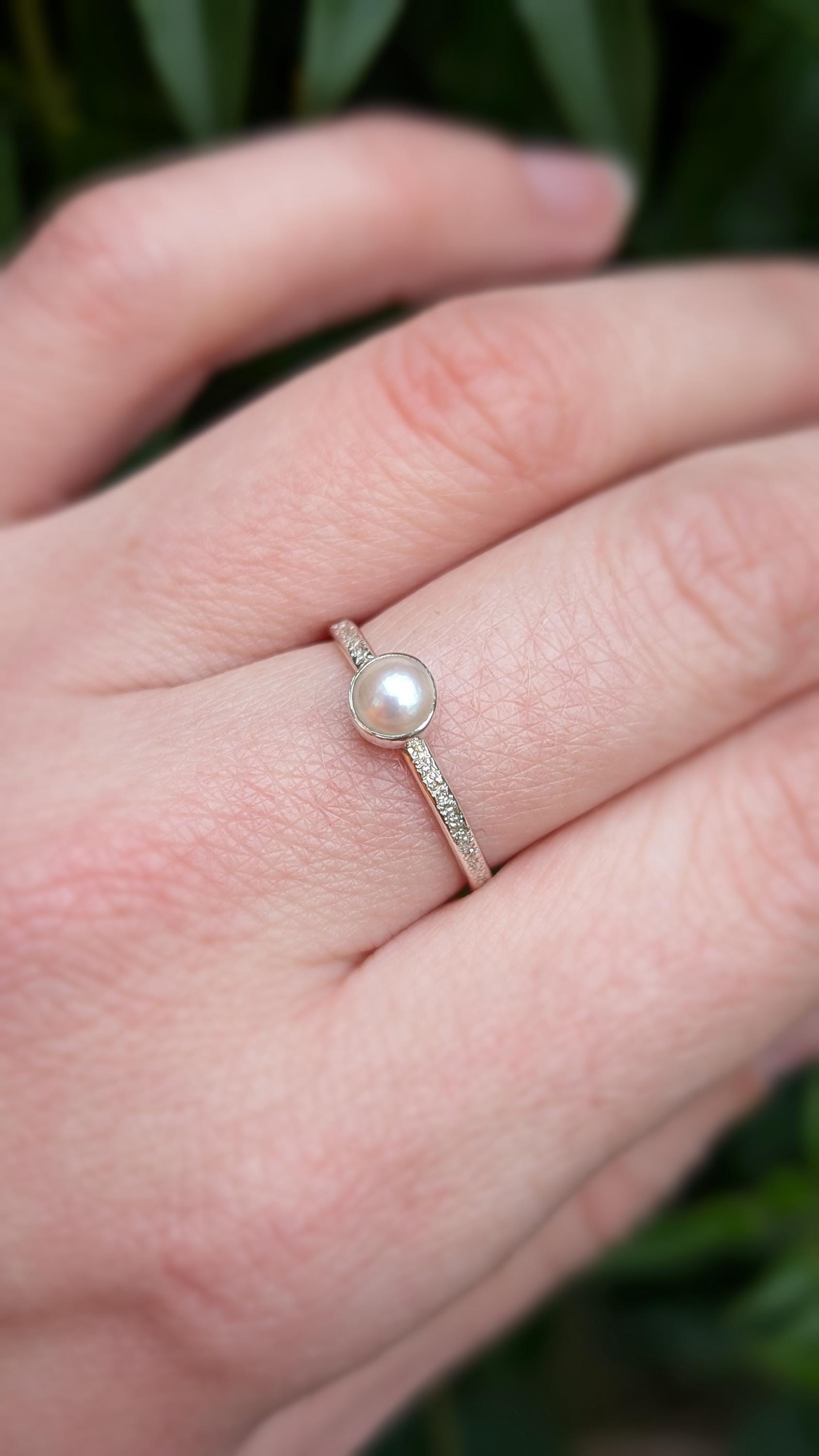 Stardust Pearl Recycled Sterling Silver Ring ~ statement, stacking, stackable, gemstone ring