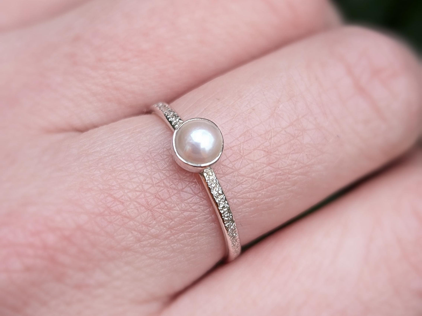 Stardust Pearl Recycled Sterling Silver Ring ~ statement, stacking, stackable, gemstone ring