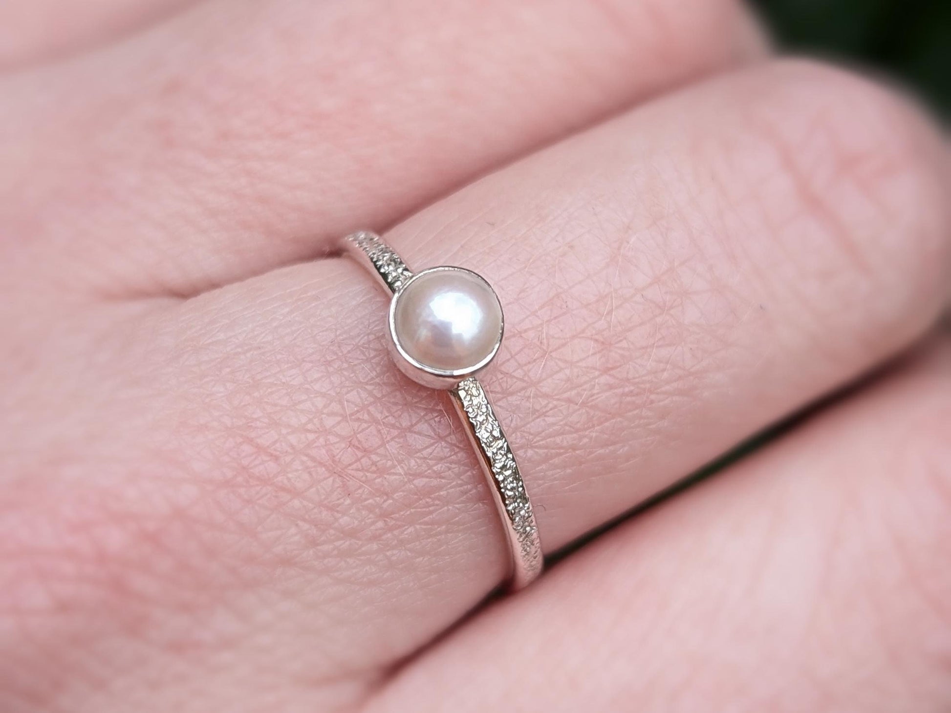 Stardust Pearl Recycled Sterling Silver Ring ~ statement, stacking, stackable, gemstone ring