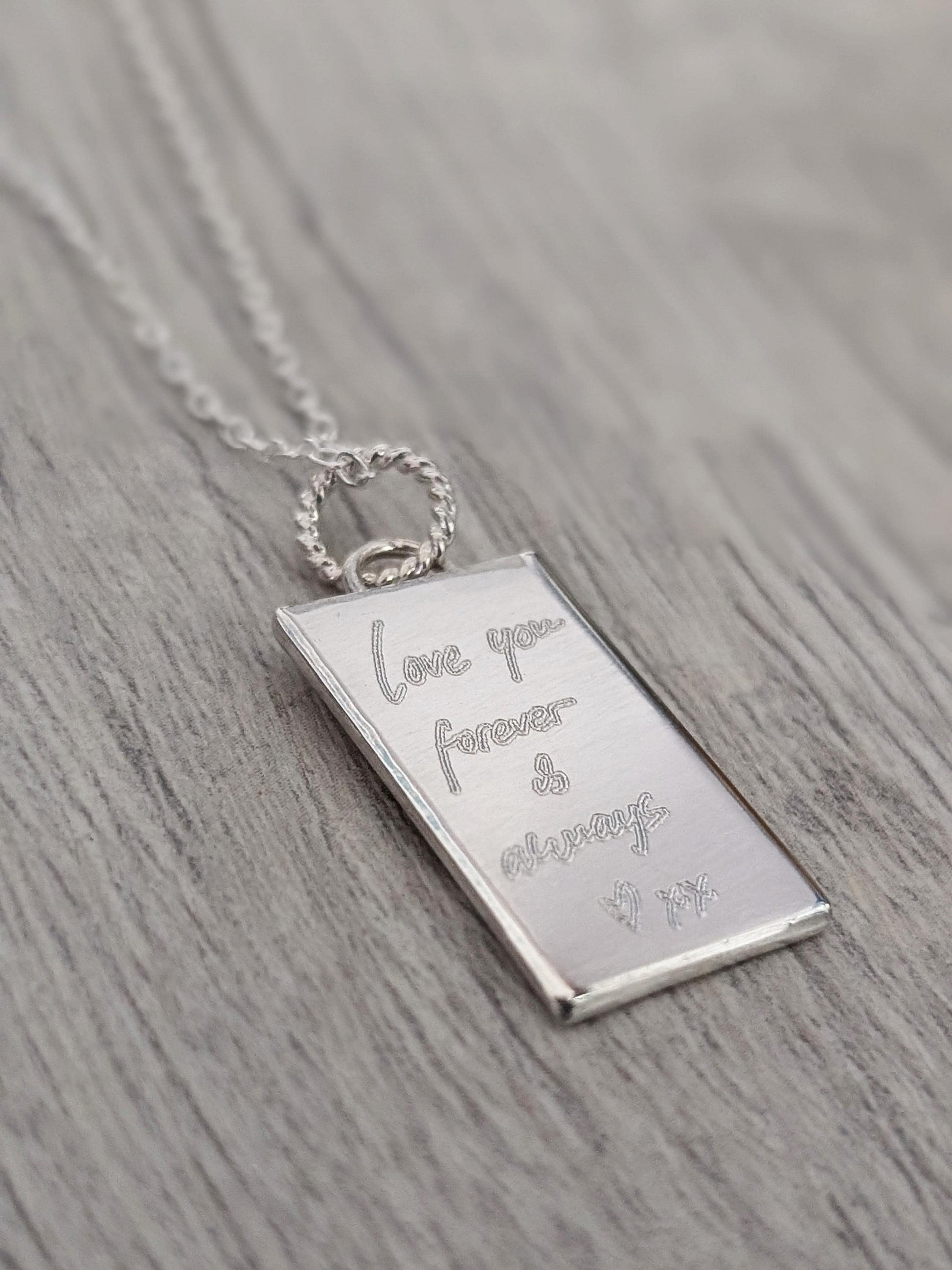 Handwriting Personalised Sterling Silver Tag Necklace ~ real handwriting, engraved, birthday, gift for her, co-ordinates, name
