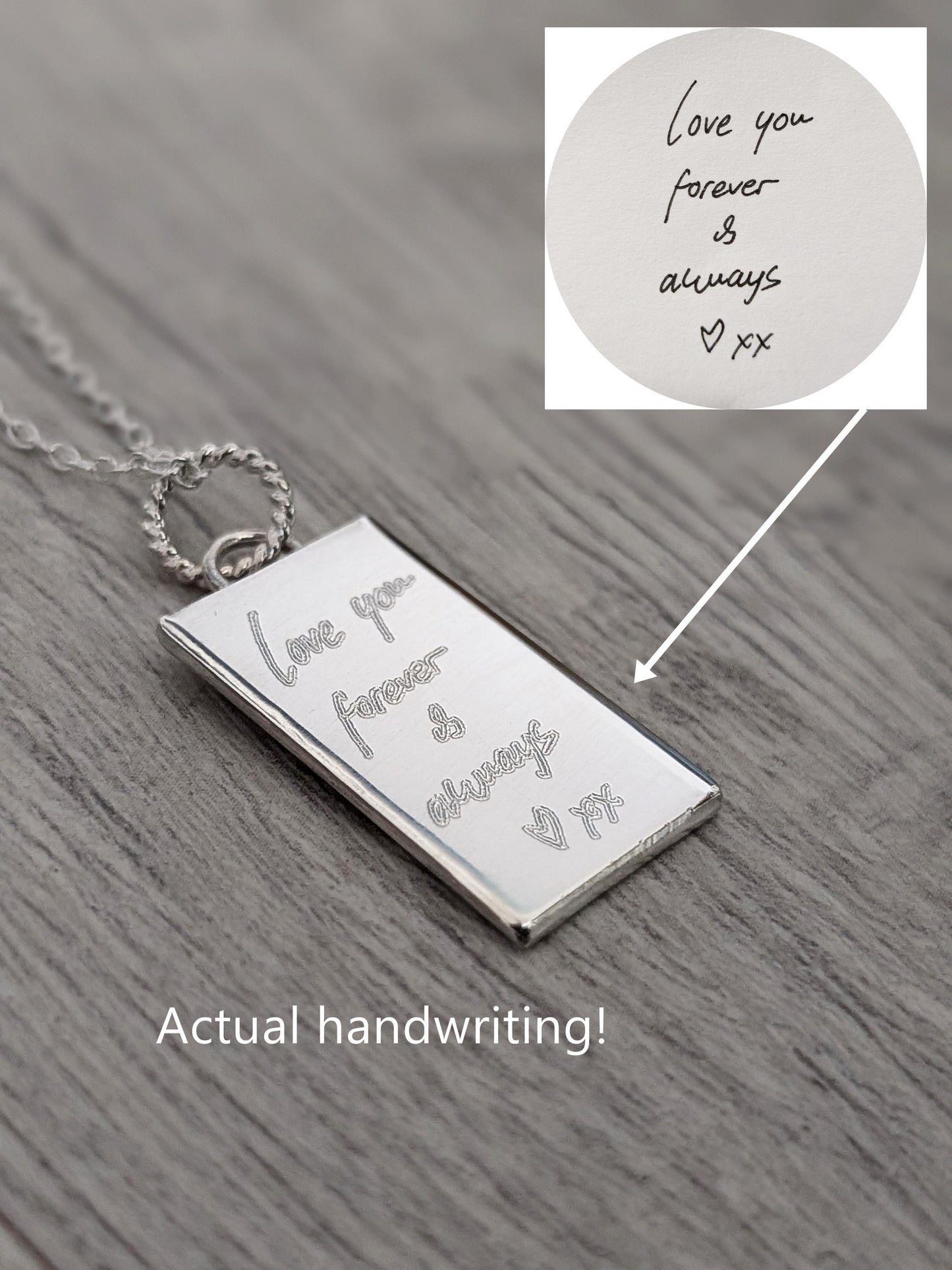Handwriting Personalised Sterling Silver Tag Necklace ~ real handwriting, engraved, birthday, gift for her, co-ordinates, name