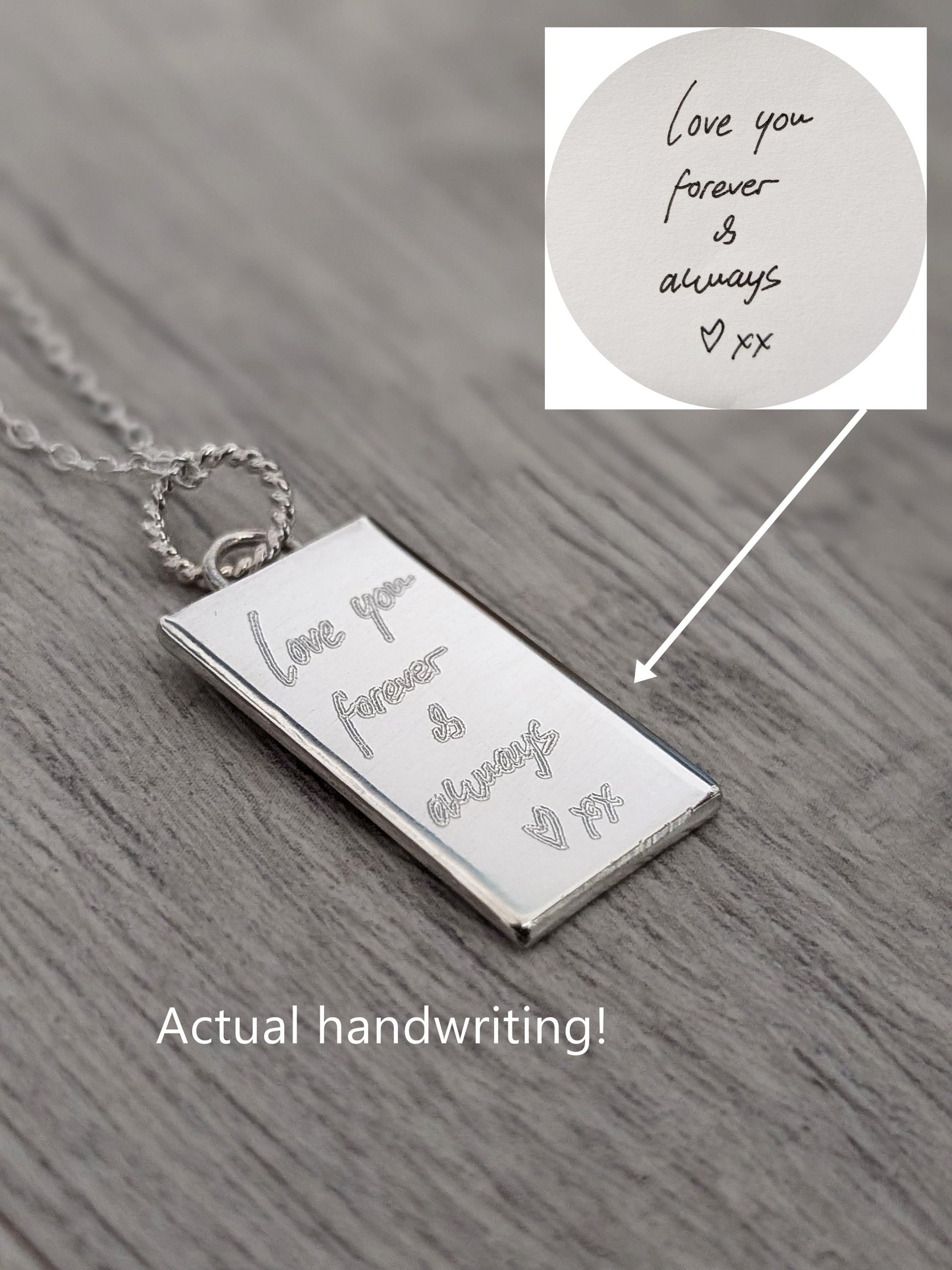Handwriting Personalised Sterling Silver Tag Necklace ~ real handwriting, engraved, birthday, gift for her, co-ordinates, name