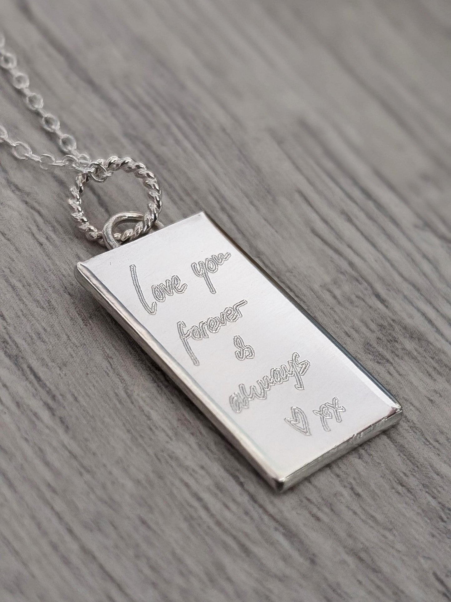 Handwriting Personalised Sterling Silver Tag Necklace ~ real handwriting, engraved, birthday, gift for her, co-ordinates, name