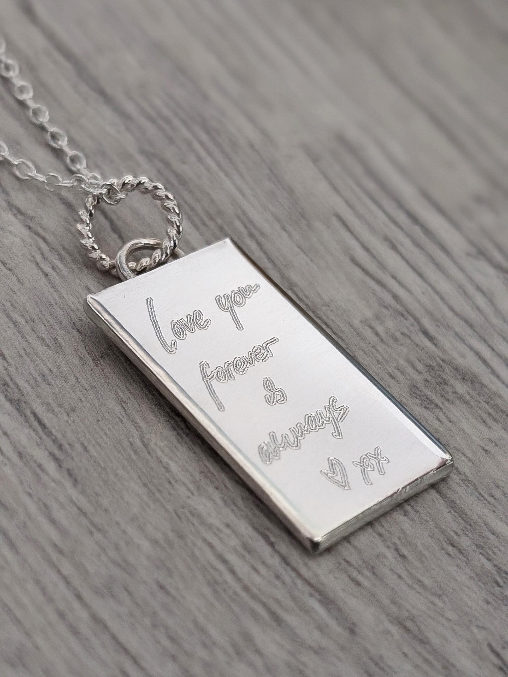 Handwriting Personalised Sterling Silver Tag Necklace ~ real handwriting, engraved, birthday, gift for her, co-ordinates, name
