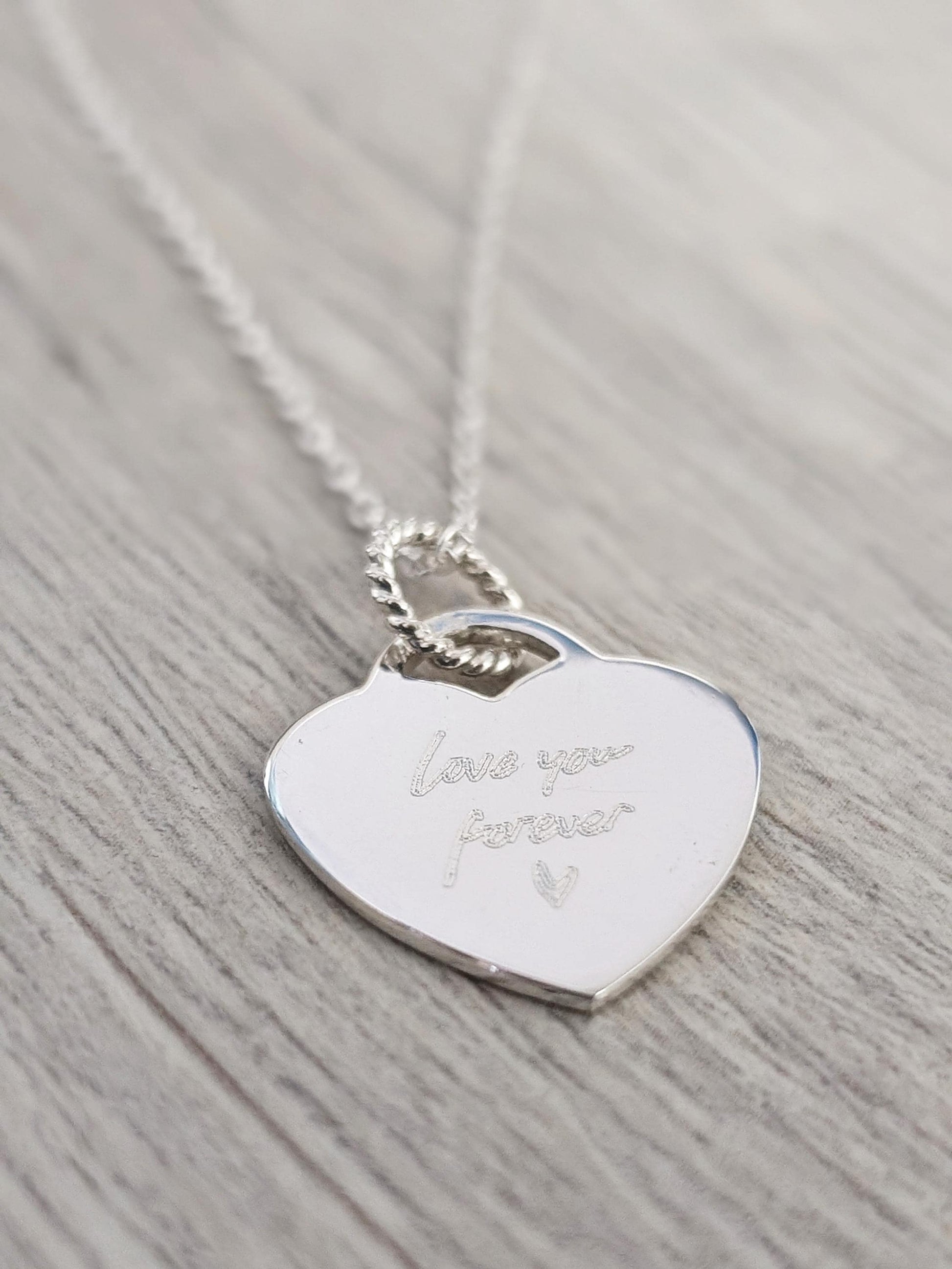 Handwriting Personalised Heart Sterling Silver Necklace ~ real handwriting, engraved, birthday, gift for her, co-ordinates, name