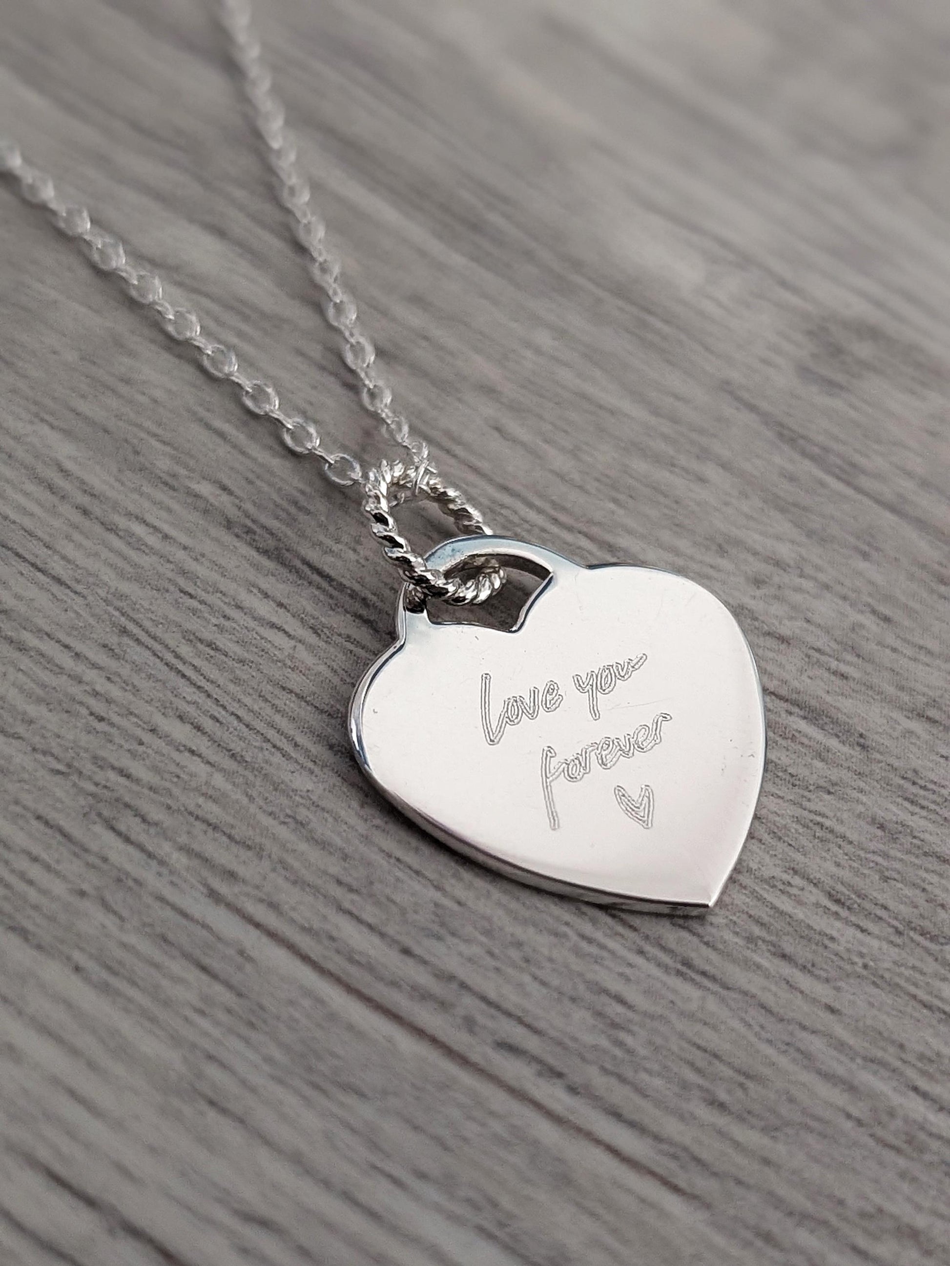 Handwriting Personalised Heart Sterling Silver Necklace ~ real handwriting, engraved, birthday, gift for her, co-ordinates, name