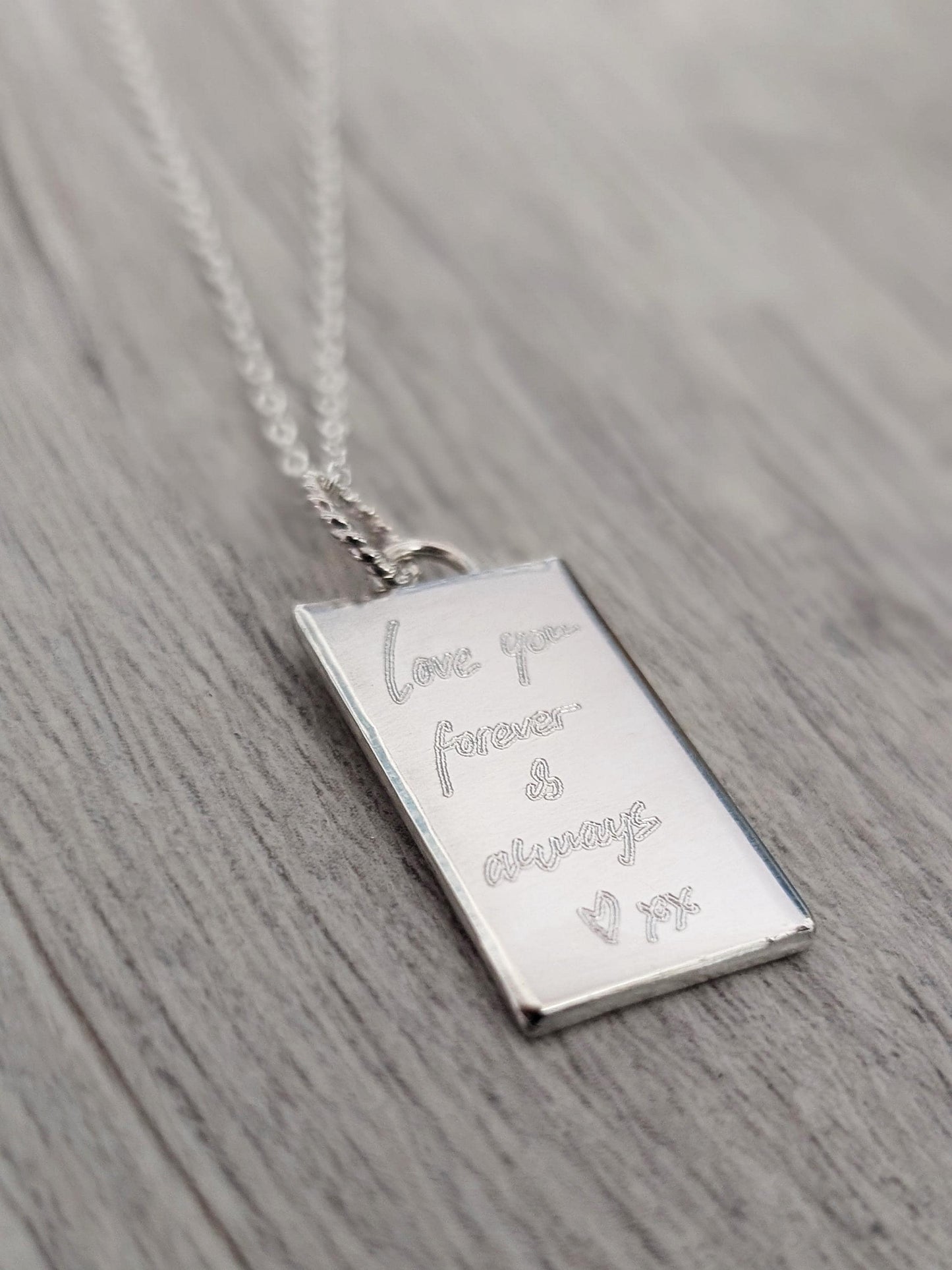 Handwriting Personalised Sterling Silver Tag Necklace ~ real handwriting, engraved, birthday, gift for her, co-ordinates, name
