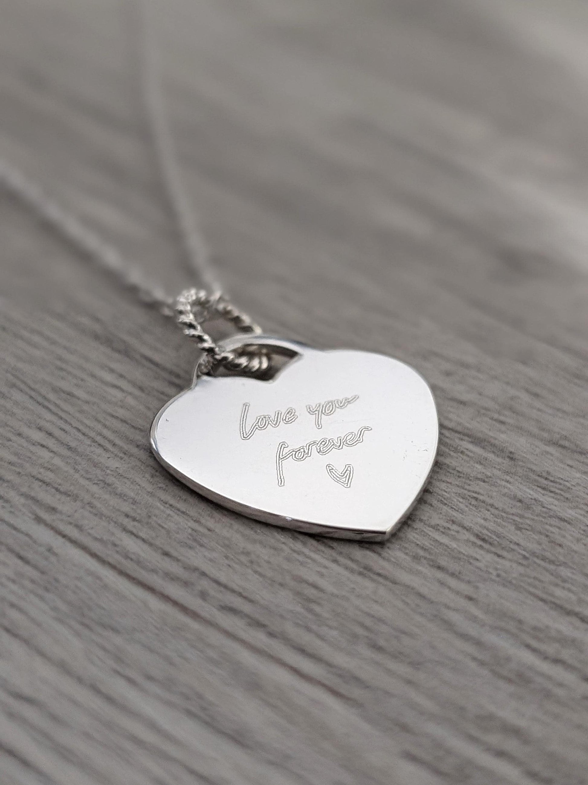Handwriting Personalised Heart Sterling Silver Necklace ~ real handwriting, engraved, birthday, gift for her, co-ordinates, name
