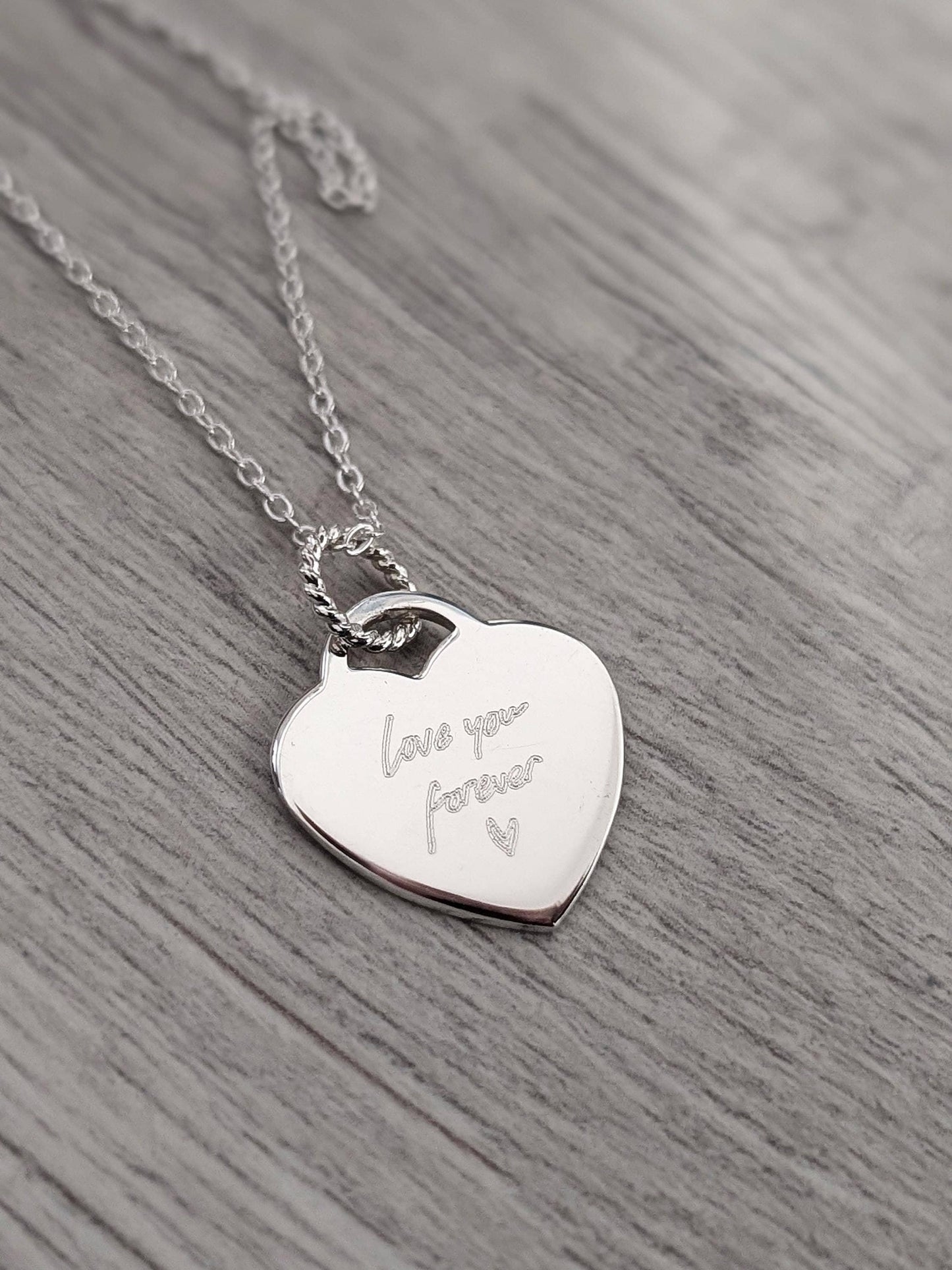 Handwriting Personalised Heart Sterling Silver Necklace ~ real handwriting, engraved, birthday, gift for her, co-ordinates, name