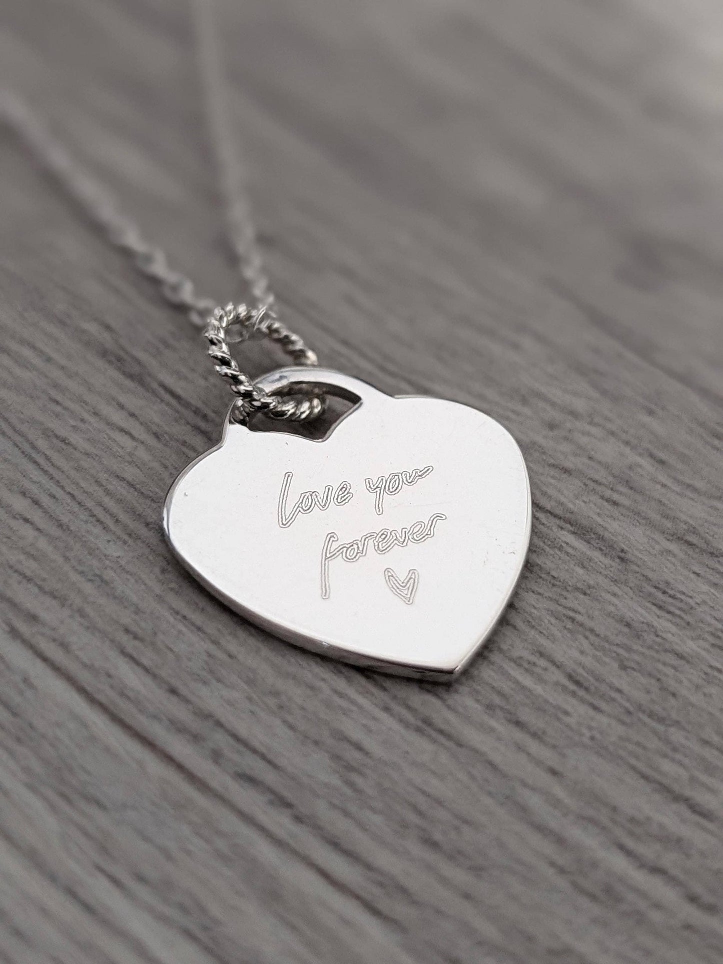 Handwriting Personalised Heart Sterling Silver Necklace ~ real handwriting, engraved, birthday, gift for her, co-ordinates, name