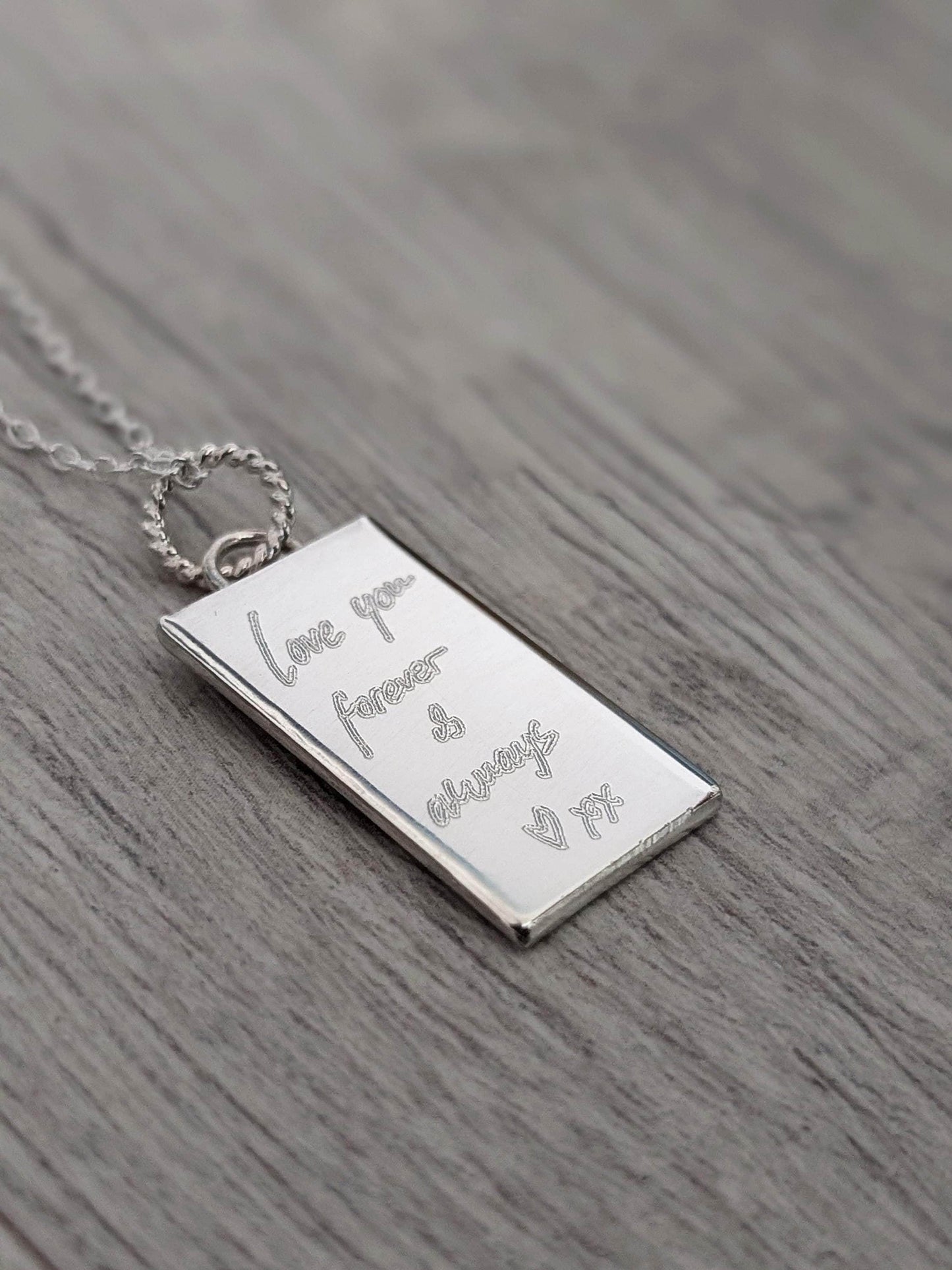 Handwriting Personalised Sterling Silver Tag Necklace ~ real handwriting, engraved, birthday, gift for her, co-ordinates, name