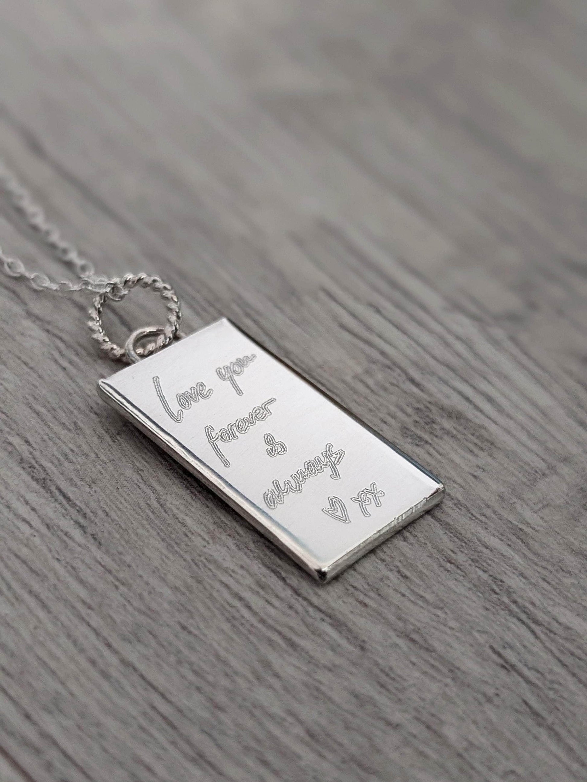 Handwriting Personalised Sterling Silver Tag Necklace ~ real handwriting, engraved, birthday, gift for her, co-ordinates, name