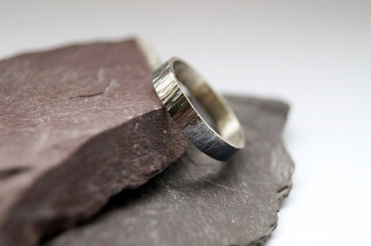 Recycled Sterling Silver Medium Hammered Wood Grain Ring