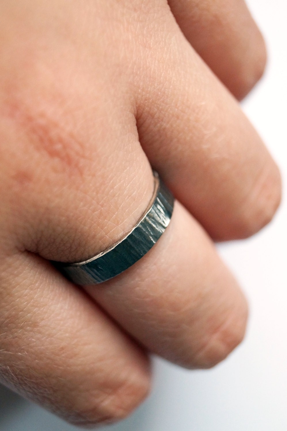 Recycled Sterling Silver Medium Hammered Wood Grain Ring