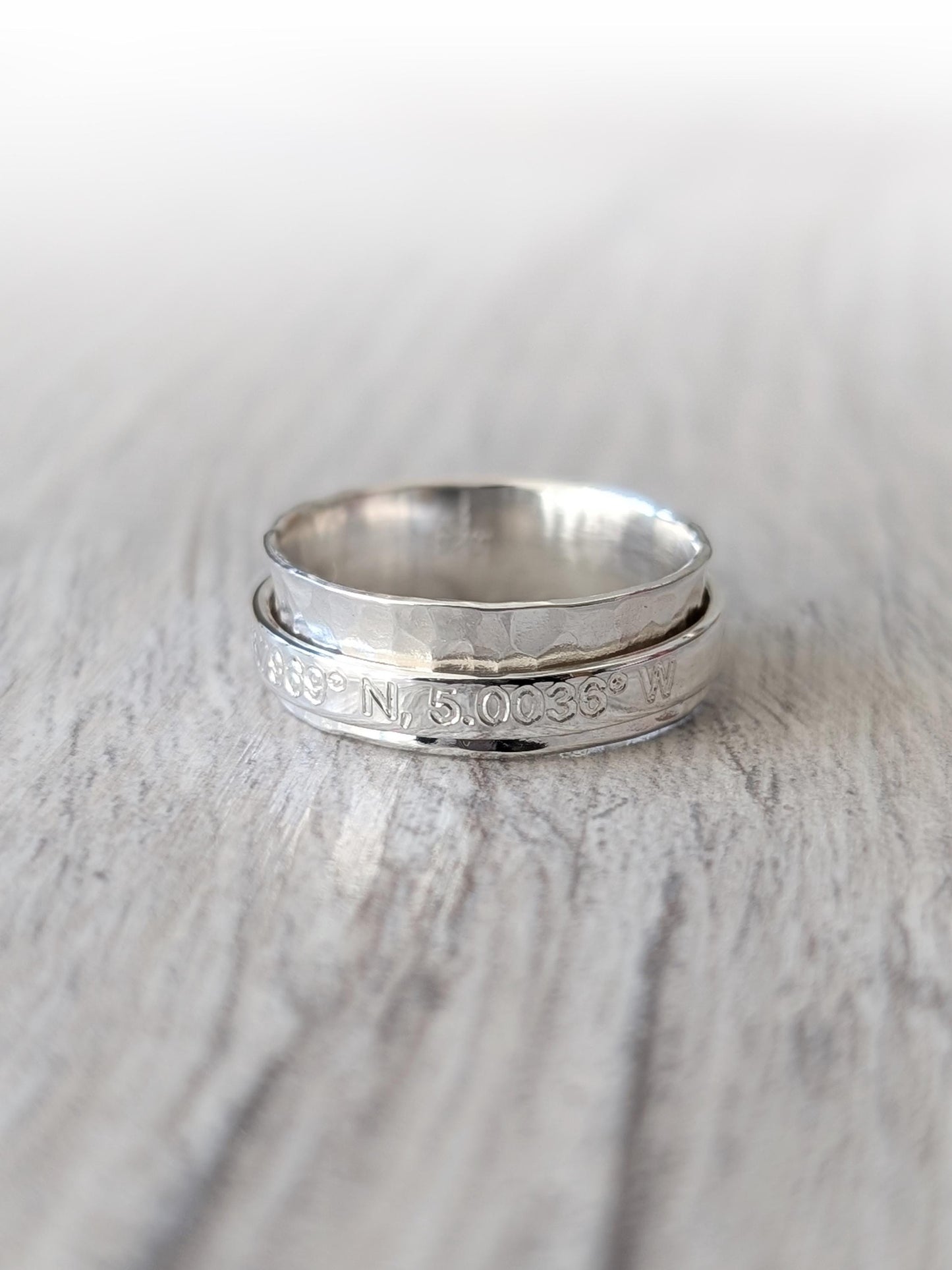 Fidget Ring Personalised Sterling Silver Spinner ~ engraved, recycled silver, hammered, meditation ring, valentine's, birthday, love