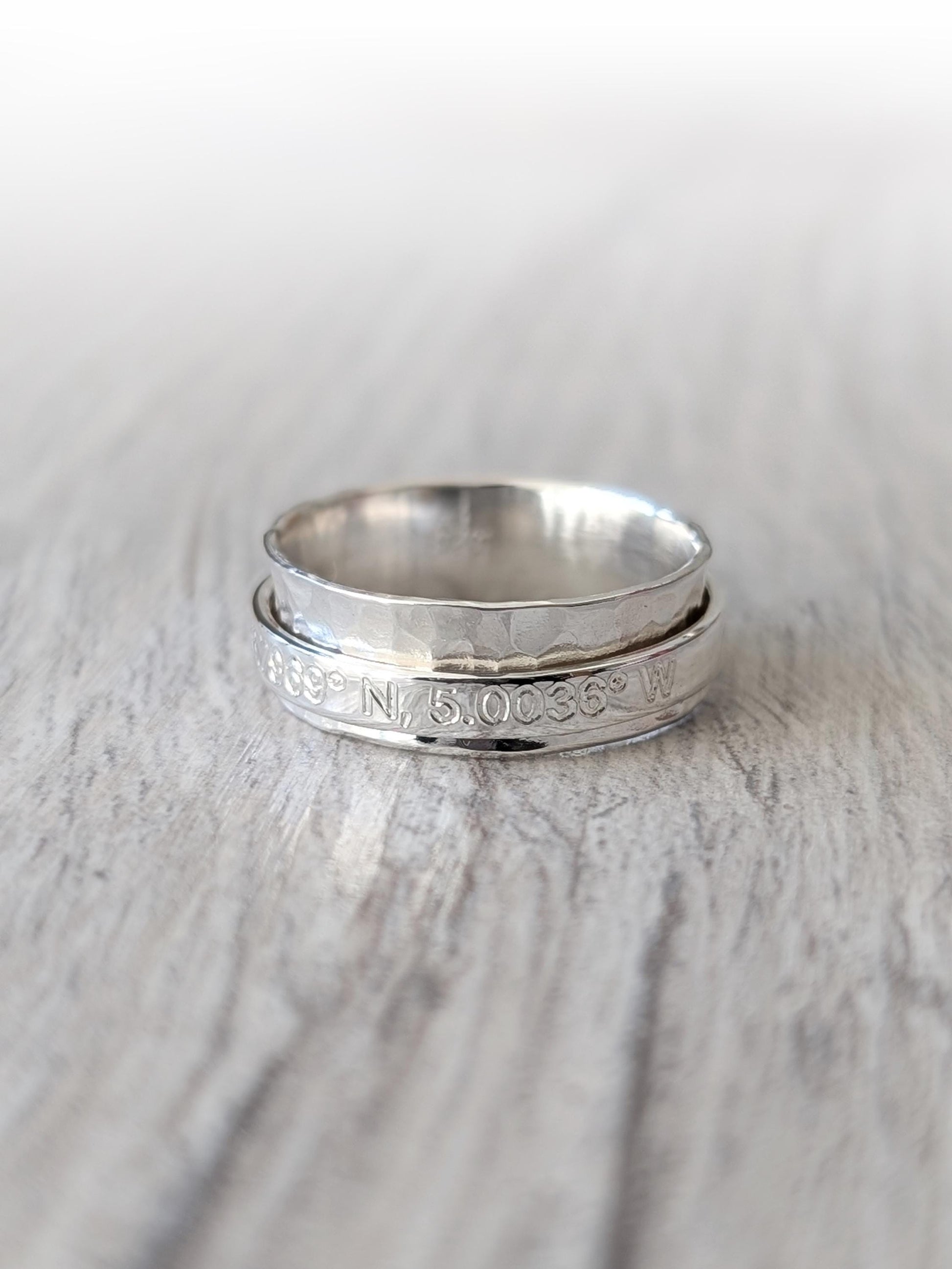 Fidget Ring Personalised Sterling Silver Spinner ~ engraved, recycled silver, hammered, meditation ring, valentine's, birthday, love