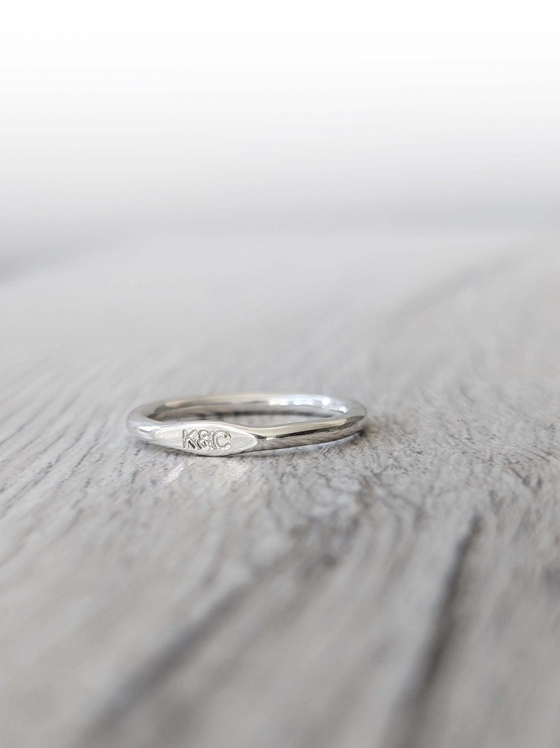 Minimalist Signet Ring: Engraved Sterling Silver or 9ct Gold Band