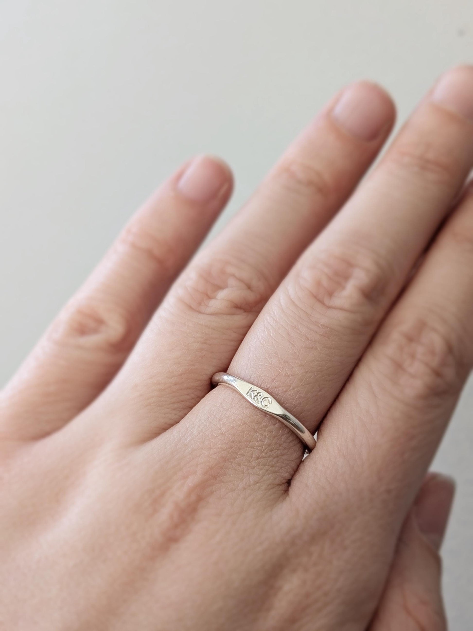 Minimalist Signet Ring: Engraved Sterling Silver or 9ct Gold Band