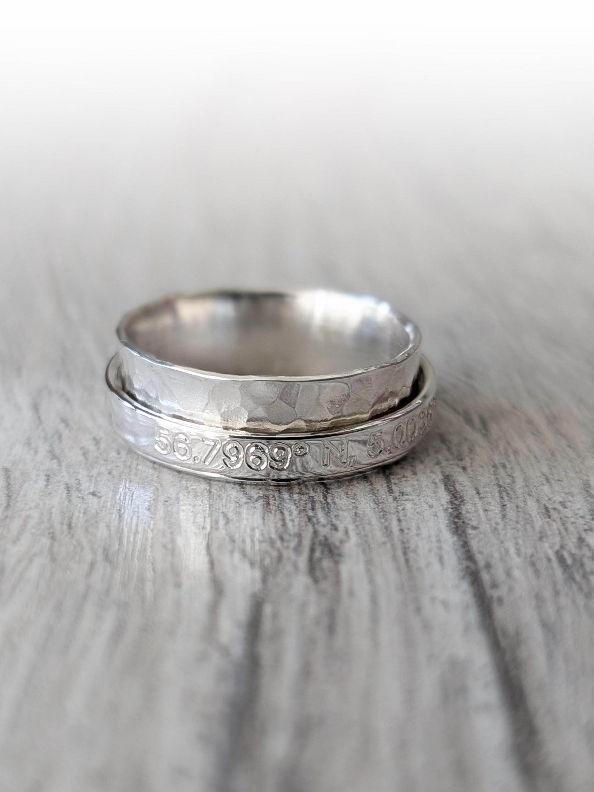 Fidget Ring Personalised Sterling Silver Spinner ~ engraved, recycled silver, hammered, meditation ring, valentine's, birthday, love