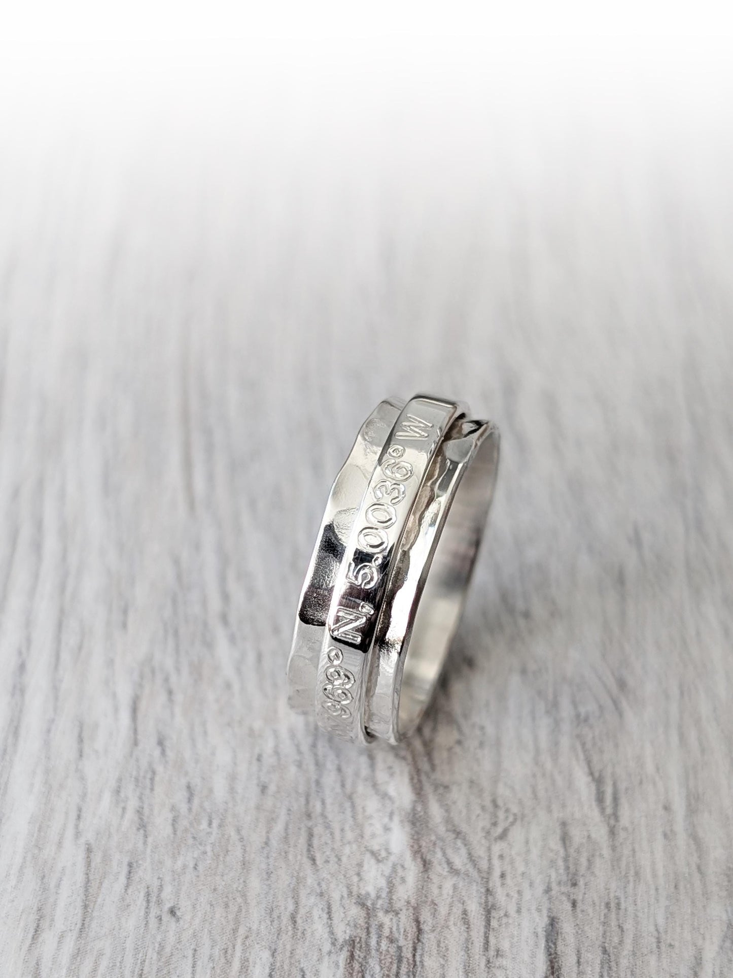 Fidget Ring Personalised Sterling Silver Spinner ~ engraved, recycled silver, hammered, meditation ring, valentine's, birthday, love