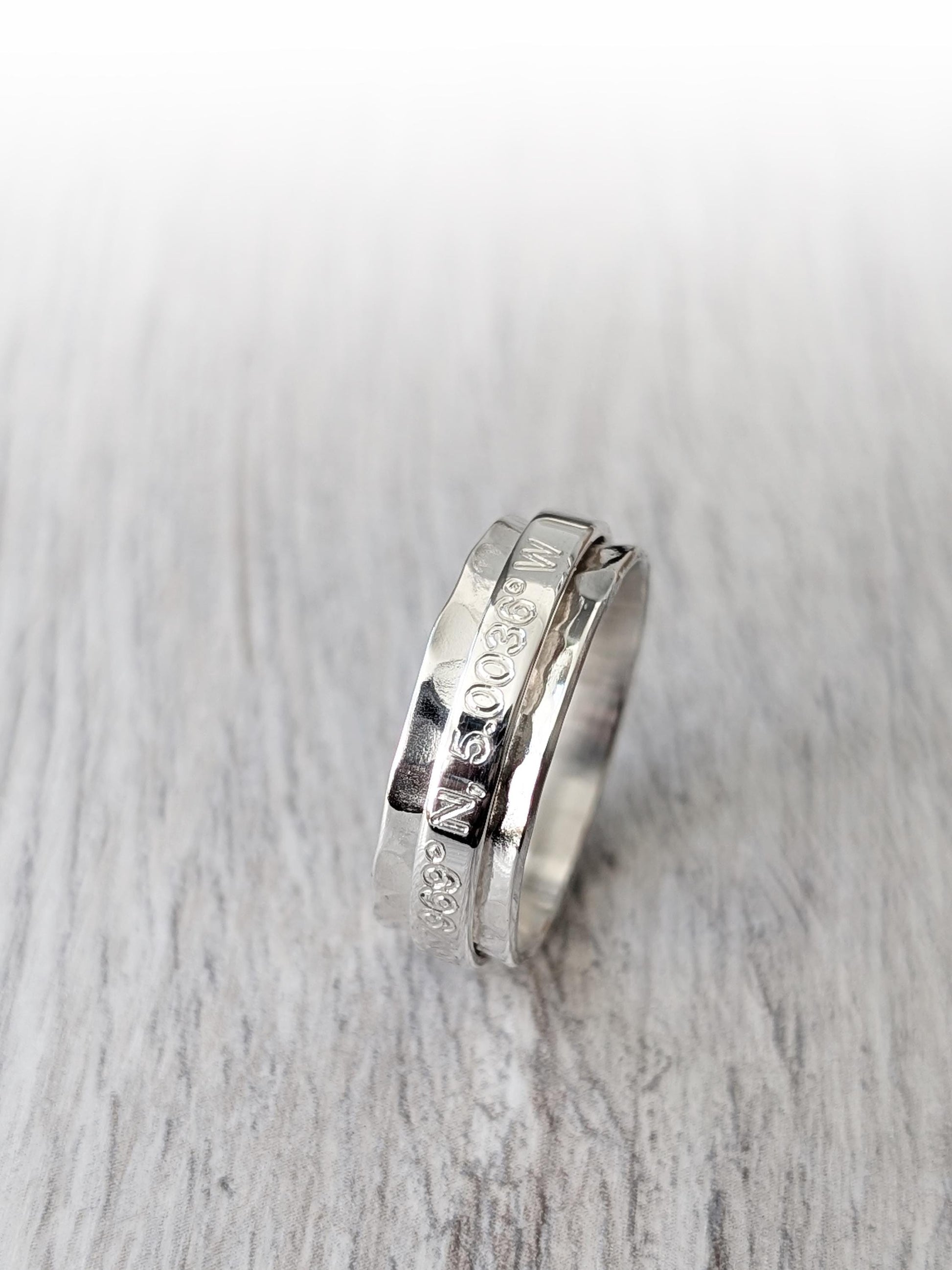 Fidget Ring Personalised Sterling Silver Spinner ~ engraved, recycled silver, hammered, meditation ring, valentine's, birthday, love