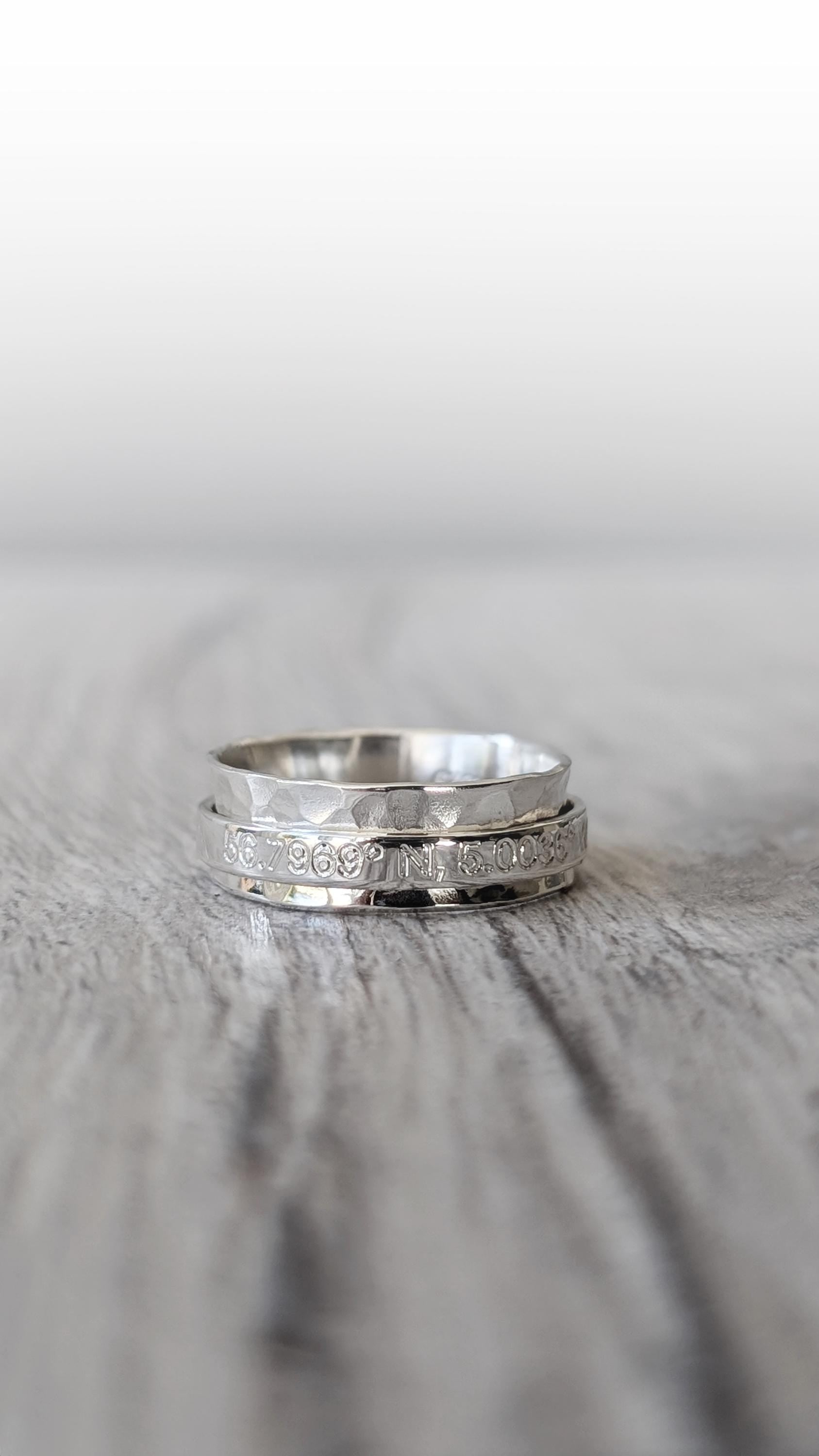 Fidget Ring Personalised Sterling Silver Spinner ~ engraved, recycled silver, hammered, meditation ring, valentine's, birthday, love