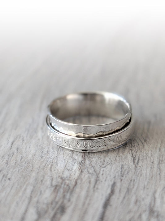 Fidget Ring Personalised Sterling Silver Spinner ~ engraved, recycled silver, hammered, meditation ring, valentine's, birthday, love