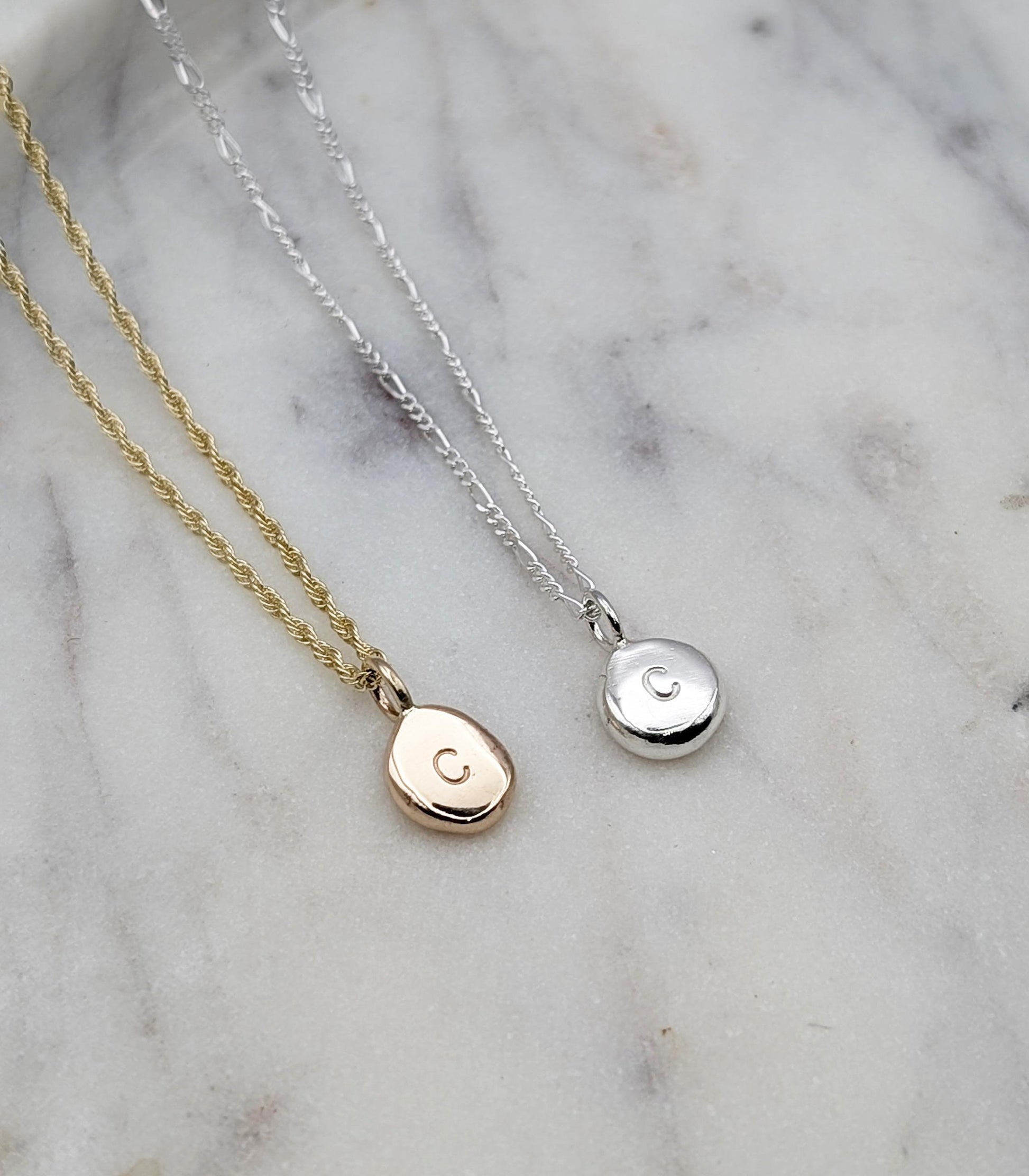 Personalised Little Pebble Pendant in Solid Sterling Silver, 9ct or 18ct Gold