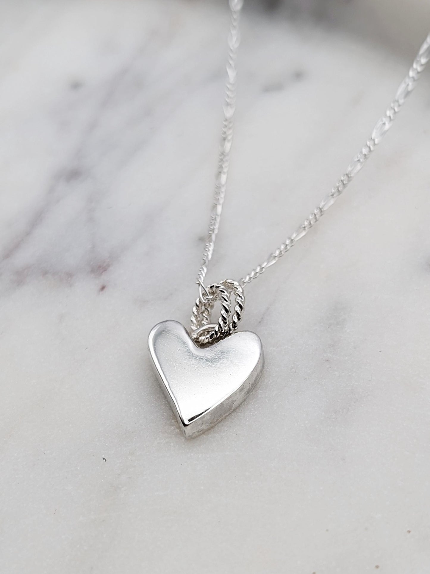 Scribble Heart Chunky Solid Sterling Silver Necklace