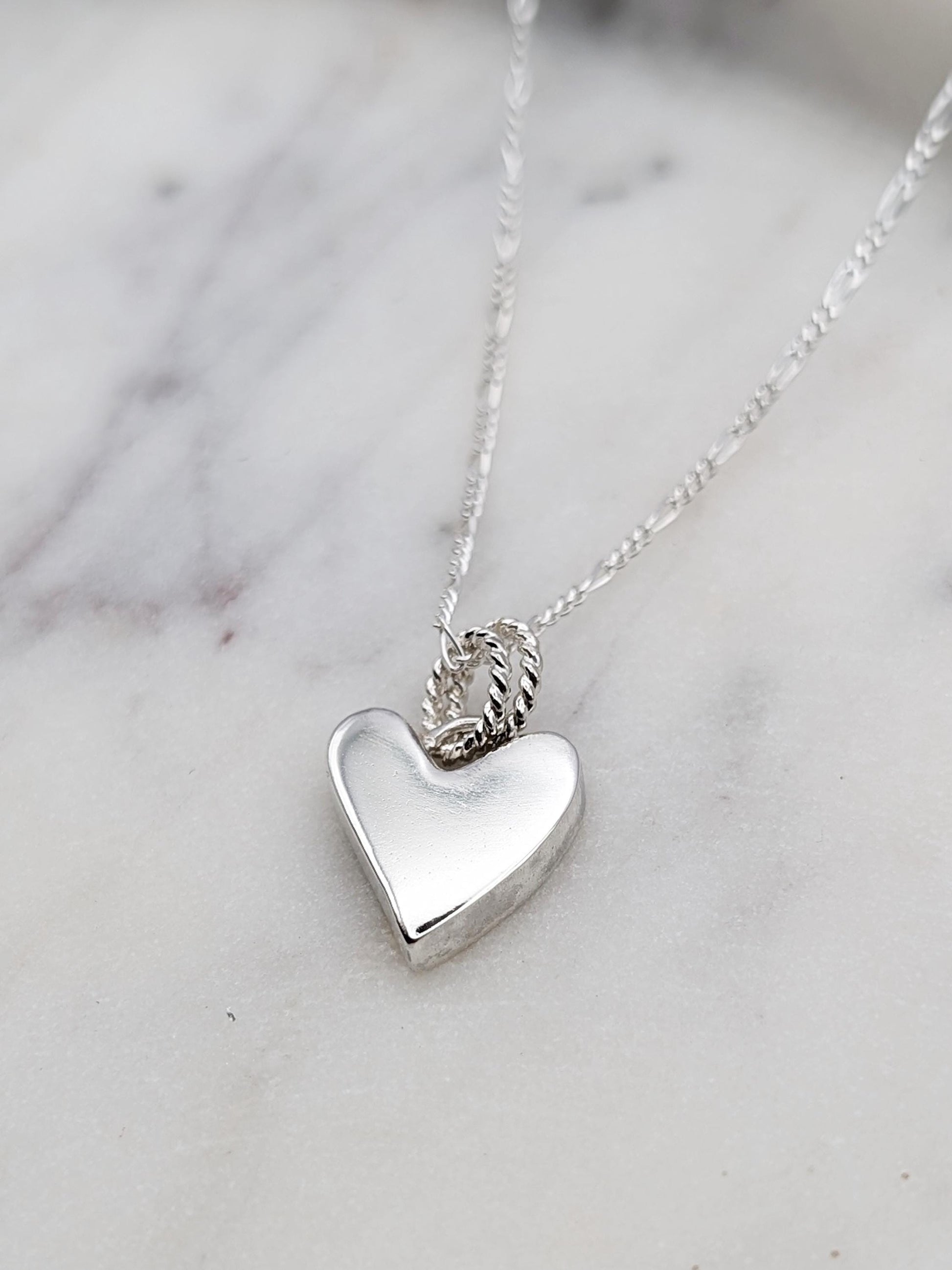 Scribble Heart Chunky Solid Sterling Silver Necklace