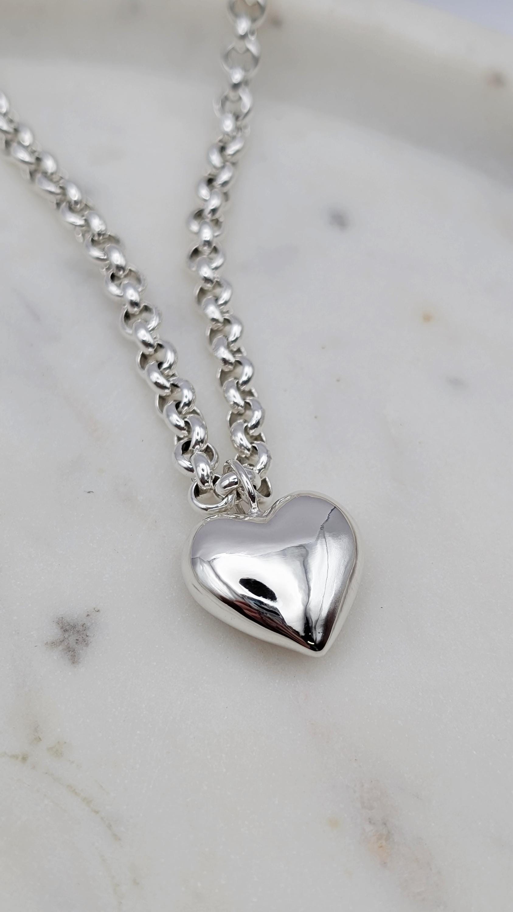 Heavy Chunky Solid Heart Sterling Silver Necklace ~ recycled silver, gift for her, mother's day gift, valentine's gift, pendant