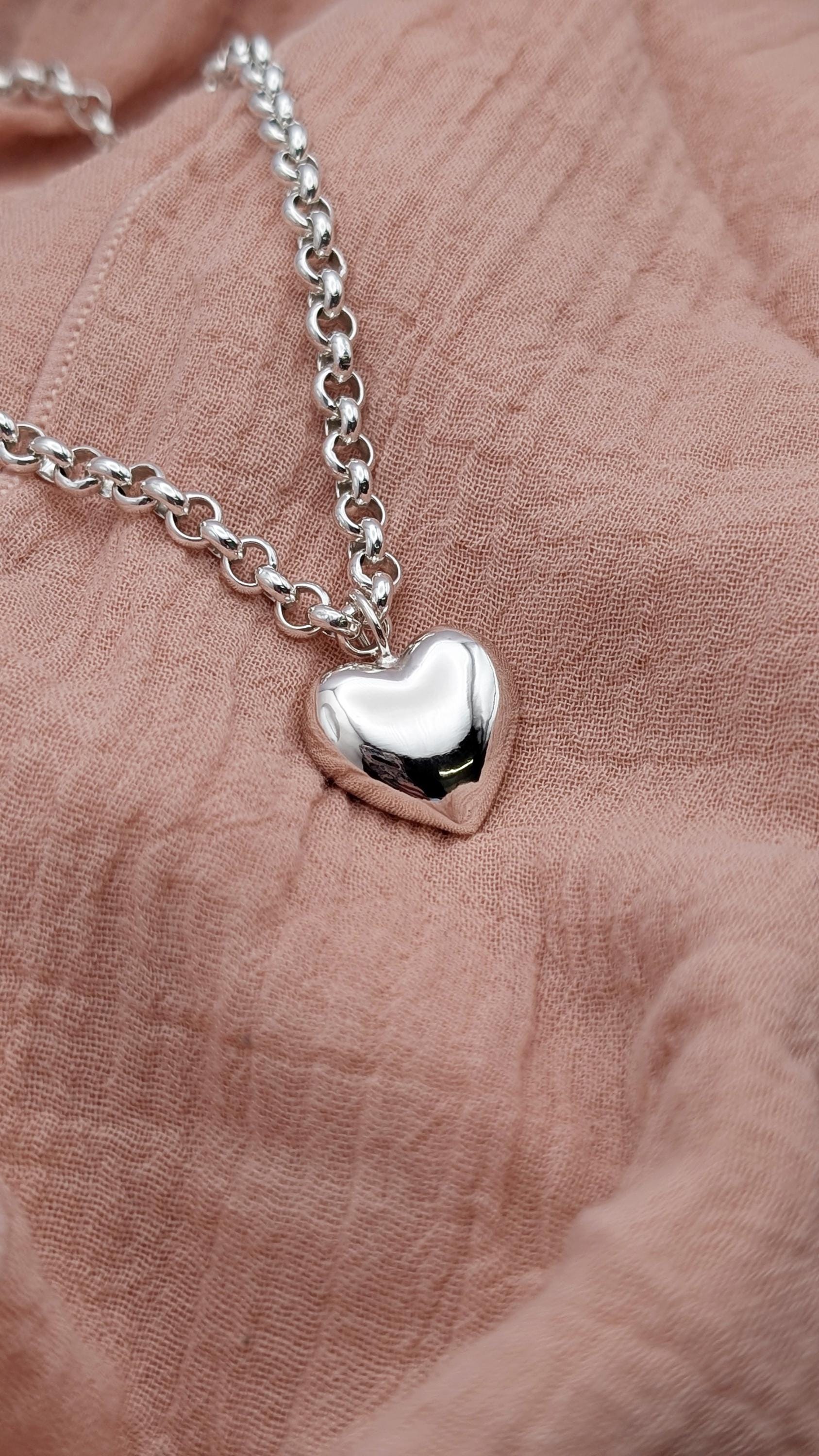 Heavy Chunky Solid Heart Sterling Silver Necklace