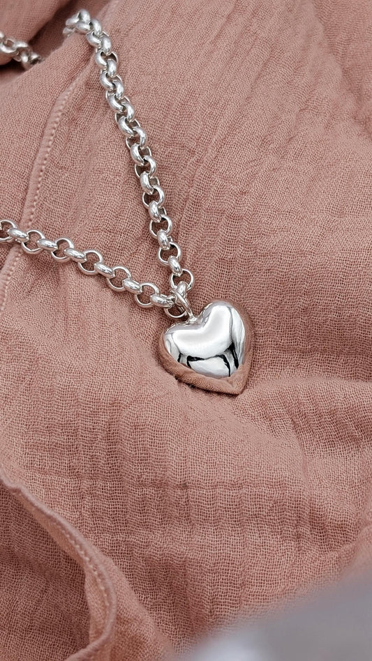 Heavy Chunky Solid Heart Sterling Silver Necklace ~ recycled silver, gift for her, mother's day gift, valentine's gift, pendant