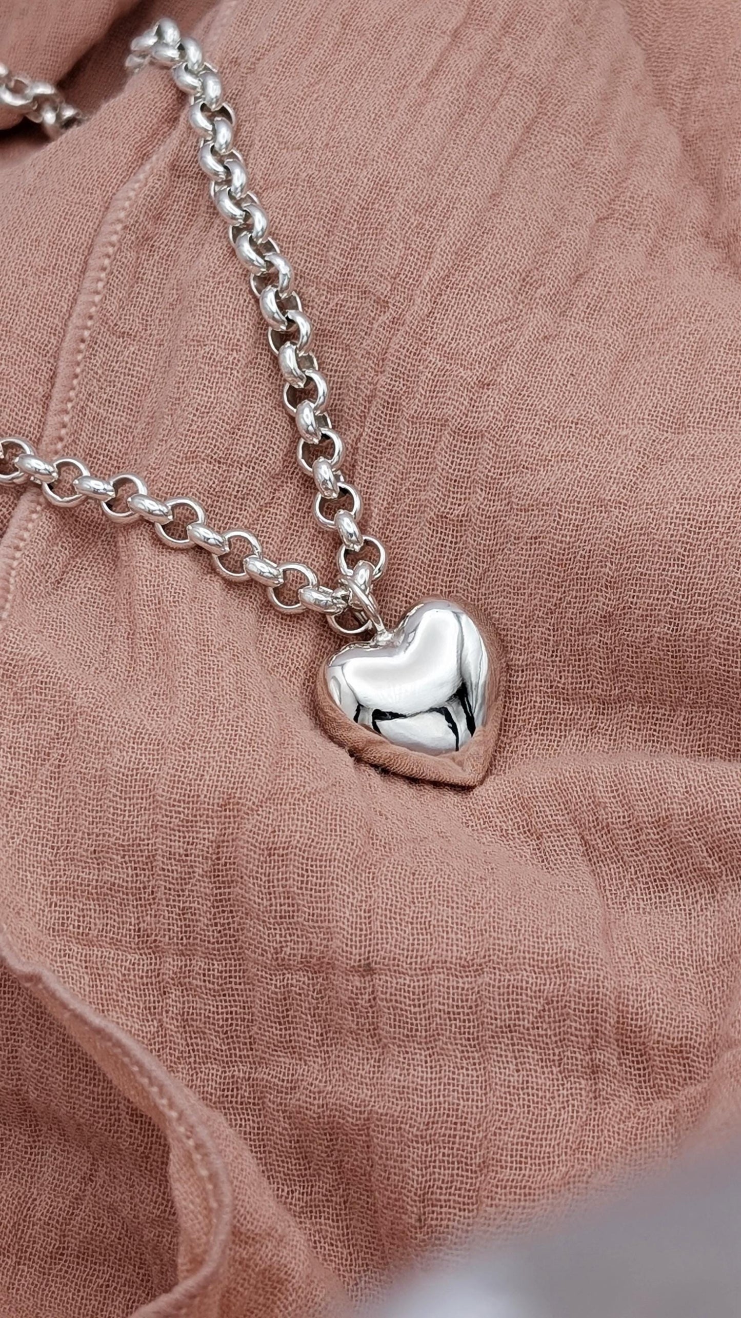 Heavy Chunky Solid Heart Sterling Silver Necklace